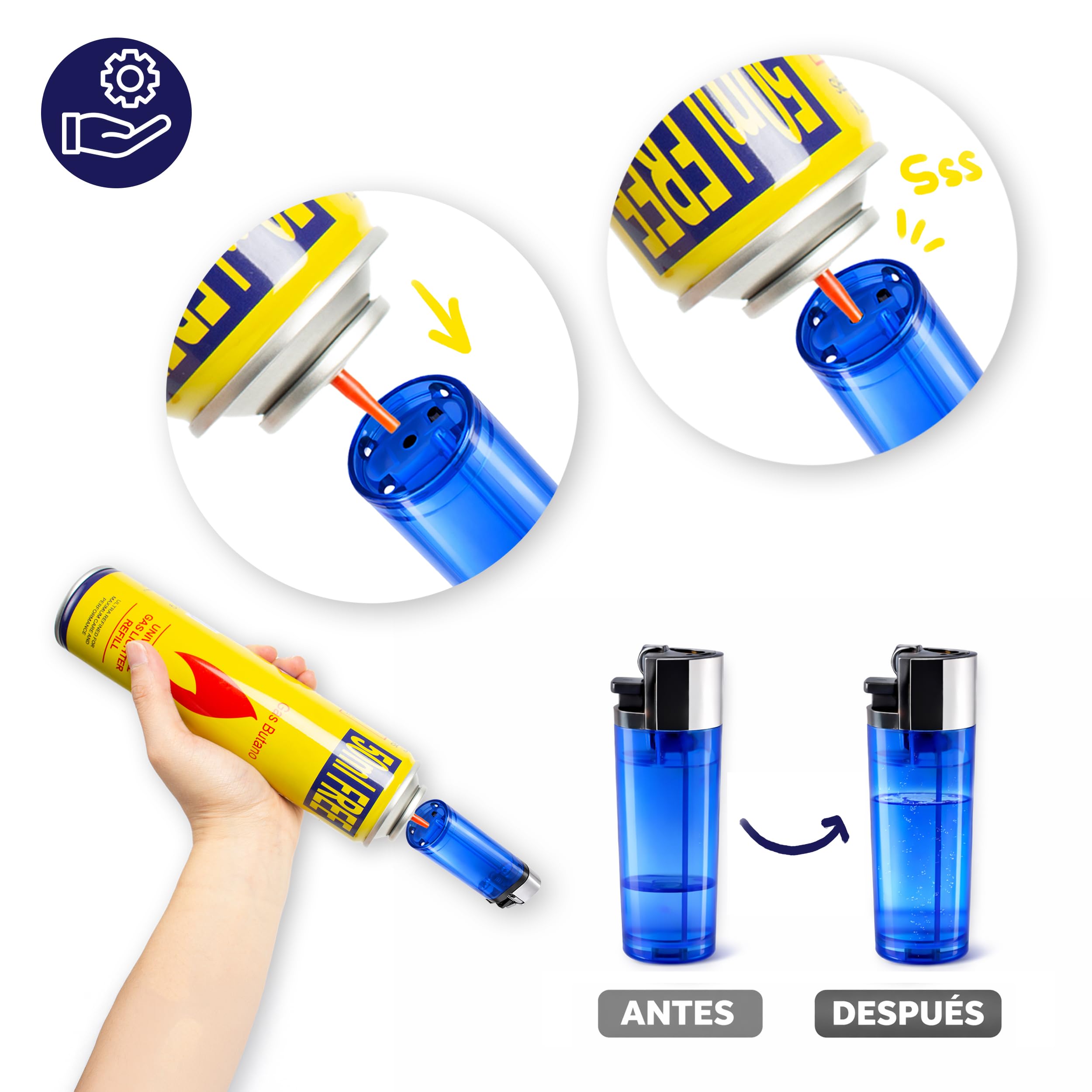 BESCH Pack de 12 Gas Butano para Mecheros 300ml – Recarga Universal para Encendedores Recargables, Compatible con Clipper, Válvula Precisa, Gas Ultra Refinado