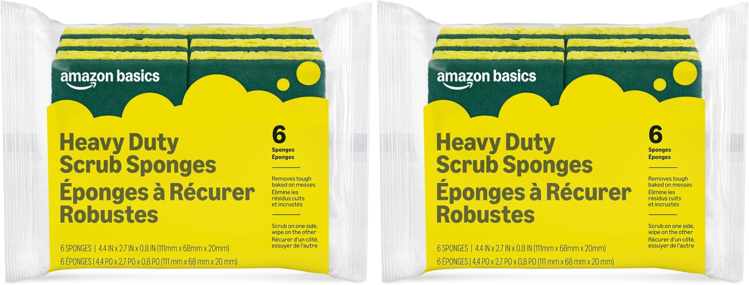 Amazon Basics Heavy Duty Sponges, Yellow/Green, 12-Pack (2 Packs of 6), Packaging May Vary