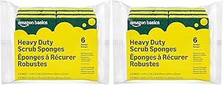 Amazon Basics Heavy Duty Dual-Sided Scrub Sponges, Reusable, 4.4 x 2.7 x 0.8 in, Yellow/Green, (Pack of 12)