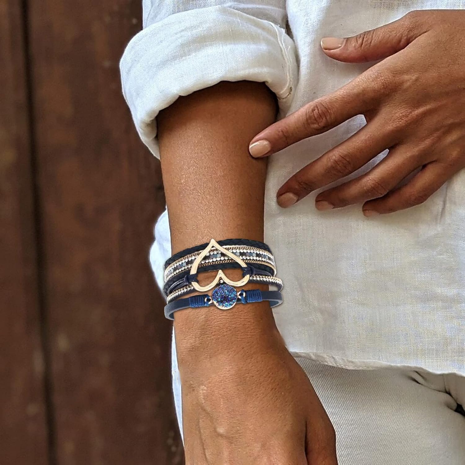 Long tiantian Boho Leather Wrap Bracelets Gifts Trendy Stuff Layered Bangles Bracelets for Women Modern Stackable Infinity Bracelets Bohemian Jewelry Gifts for Women Birthday Christmas Gifts Stocking Stuffers - Image 2