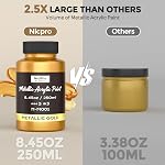 Nicpro Peinture en acrylique métallisé or, 8,45 oz/250 ml Grande feuille d'or, non toxique, peintures artisanales non à la mode pour le métal, bois, argile, tissu, toile, meubles, artisanat, fournitures d'art.