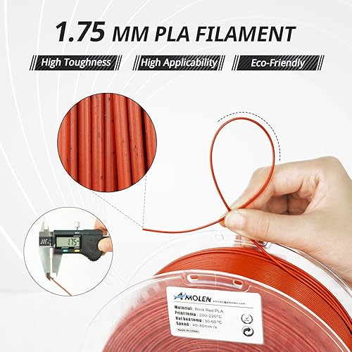 Miniatura 2 de AMOLEN Filamento PLA para impresora 3D, filamento PLA rojo ladrillo mármol de 0.069 pulgadas, filamento de impresión 3D de ácido poliláctico de