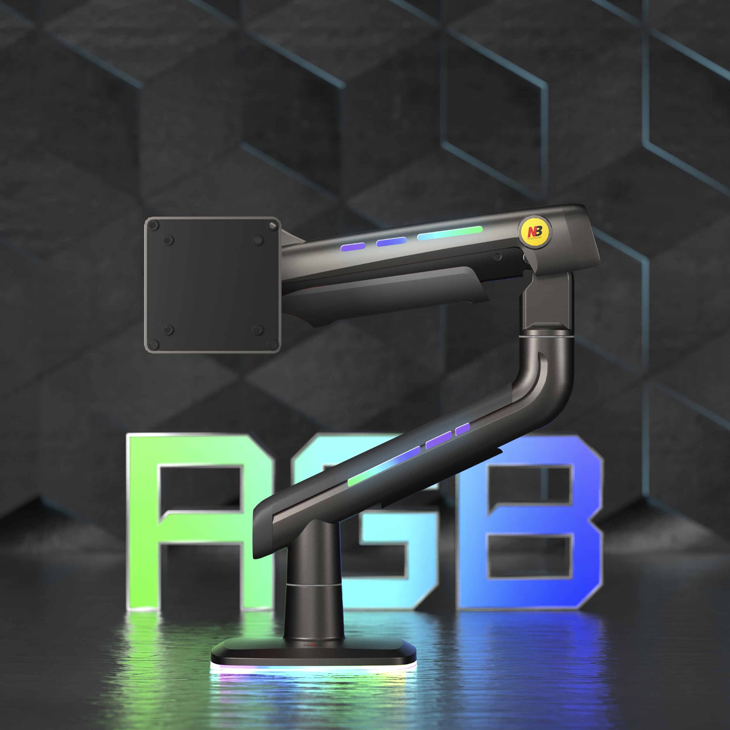 NB Ergonomic RGB Braccio Monitor per da 32 a 60 Pollici Schermo Piatti Ultrawide Curvi, Supporto per Monitor Resistente Carico fino a 20 kg VESA 75&100 mm (Verde)