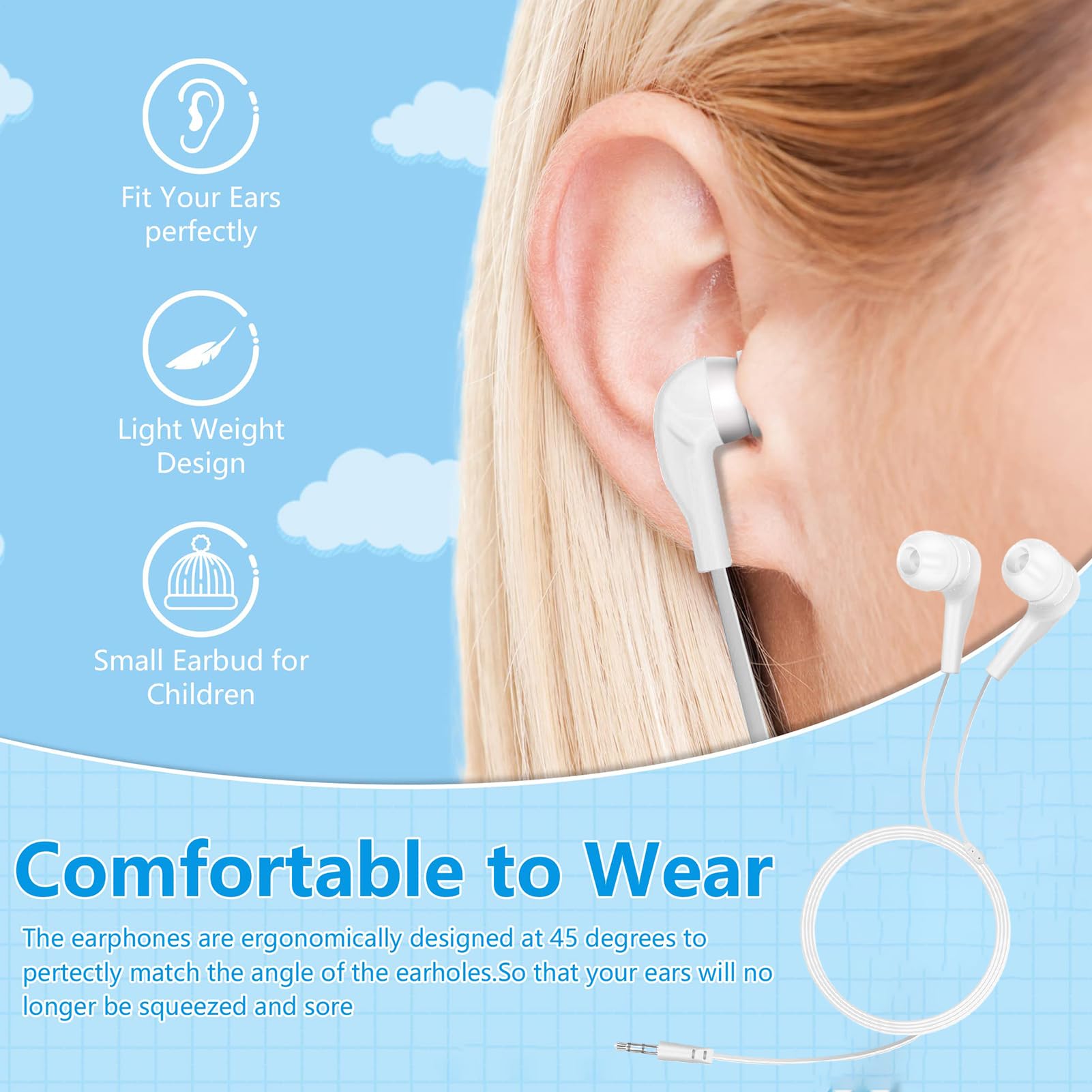 Interfaccia digitale – Cuffie plug-in per apprendimento, connettore dorato di precisione da 3,5 mm con geometria ergonomica in silicone e calibrazione audio per , tablet, computer e