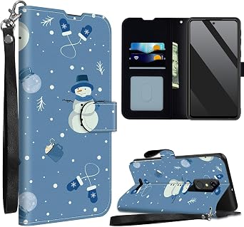 Blue Snowman for ConsumerCellular Iris Connect SH4650 Wallet Case with Wrist Strap, Flip PU Leather Card Holder Phone Case Magnetic Closure Kickstand Shockproof Purse Cover