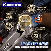 Vista 4 de Juego de llaves de trinquete de 12 piezas (SAE), juego de llaves combinadas de trinquete de 72 dientes con estante organizador, acero Cr-V, 1/4-7/8