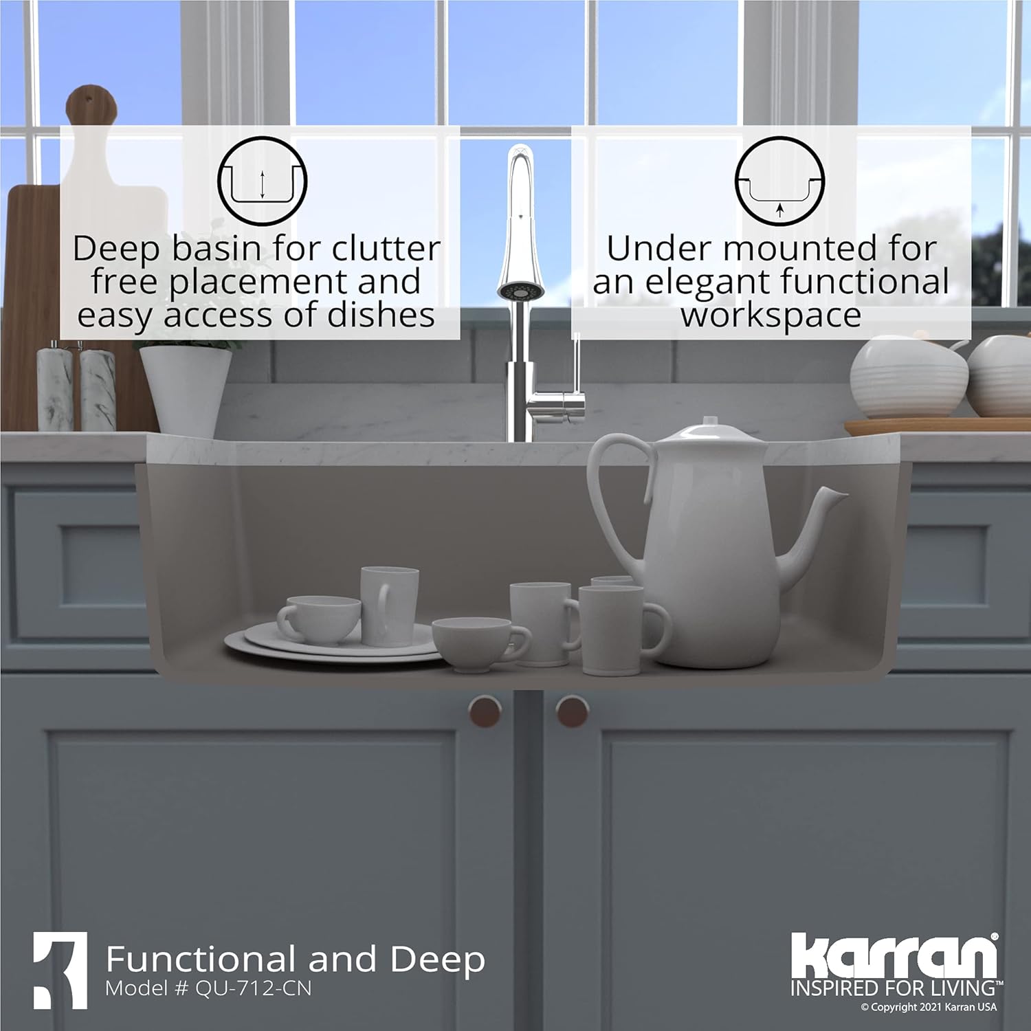 Karran QU-712 Undermount Quartz Composite 32 in. Single Bowl Kitchen Sink Kit in Concrete