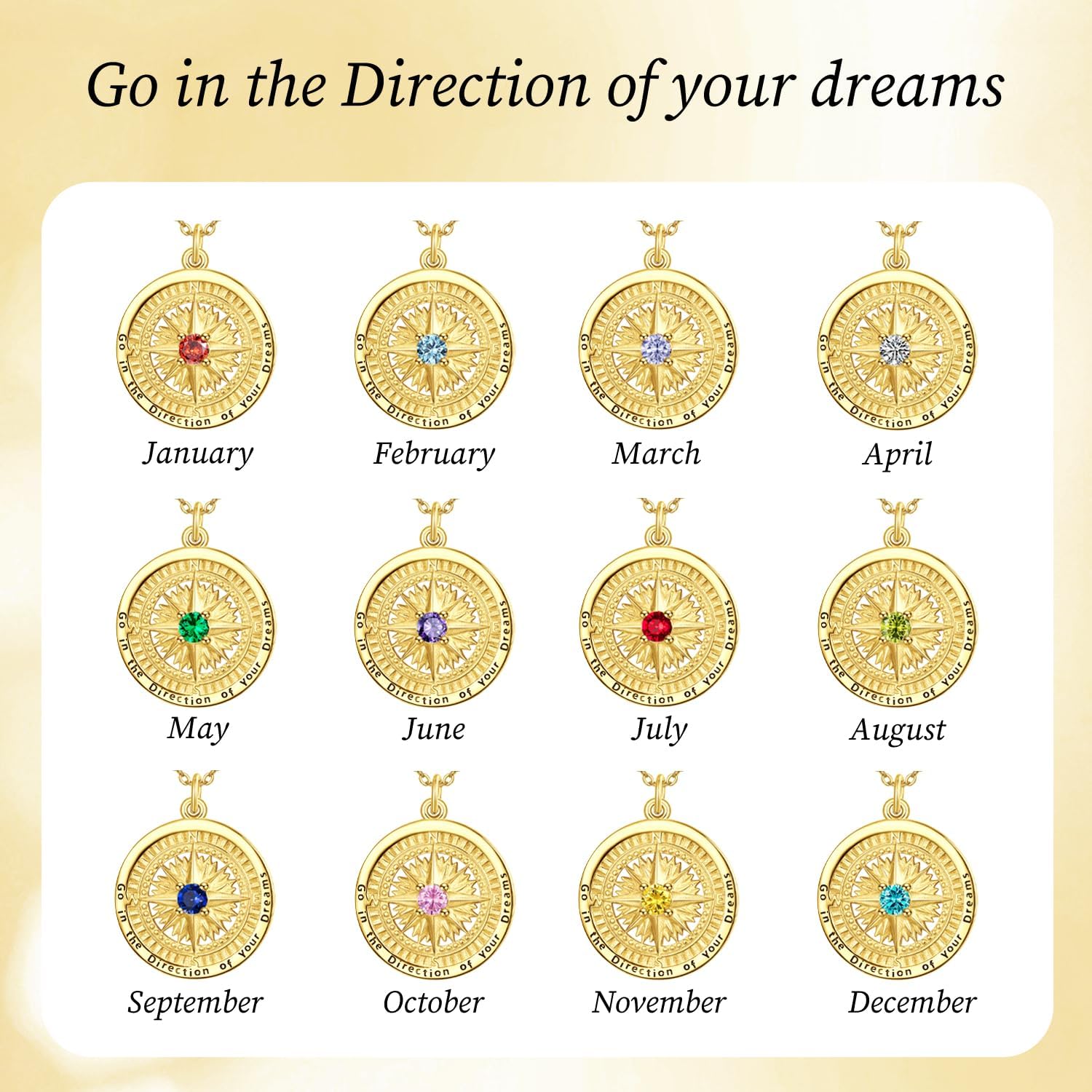 KINGWHYTE Graduation Gifts Birthstone Necklace for Women 925 Sterling Silver Compass Pendant Go in the Direction of your Dream Travel Jewelry Birthday Gift for Her - Image 6