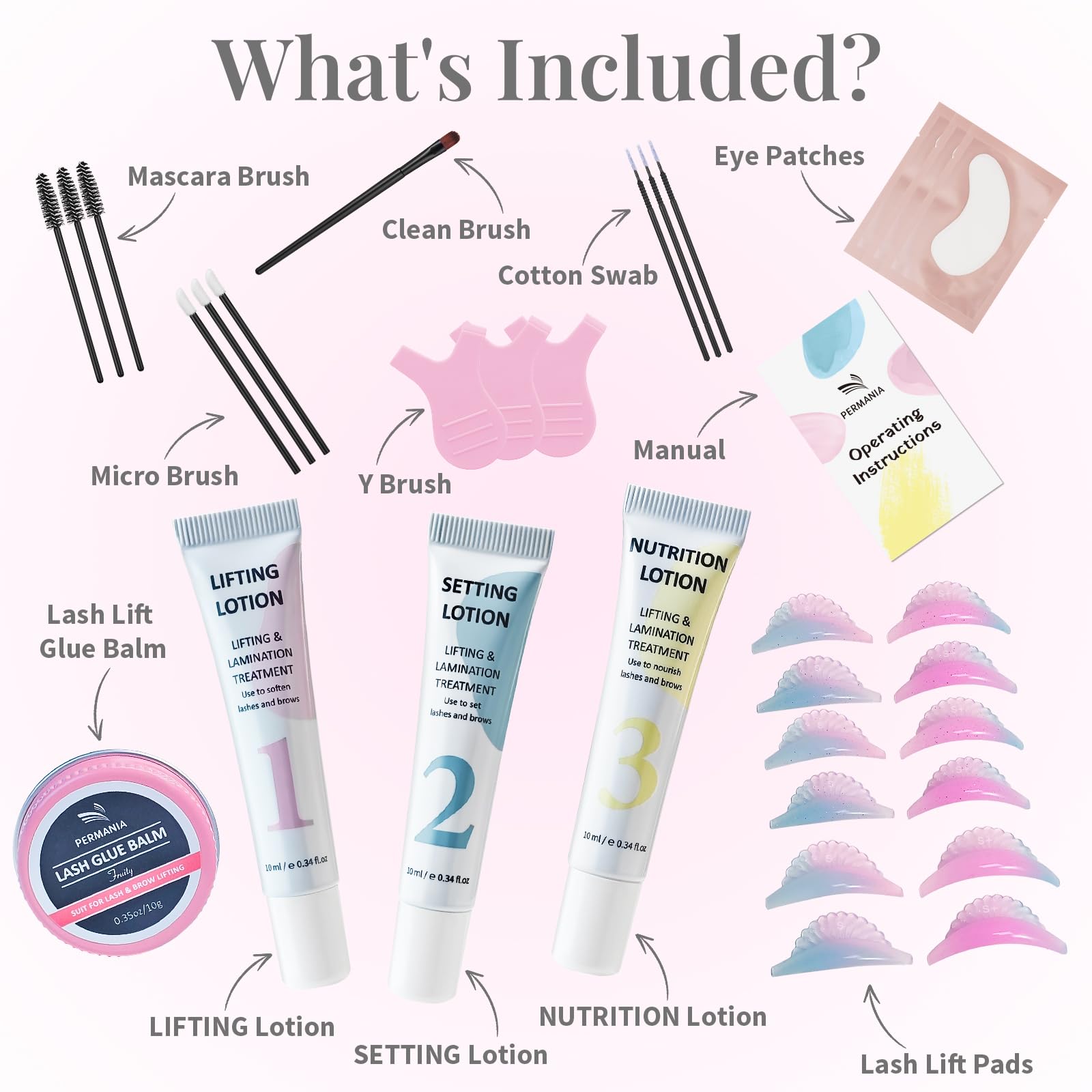 PERMANIA Wimpernlifting Set, Lash Lifting Set, Aktualisiertes Wimpernwelle und Augenbrauen Lifting, Sanfte Formel | Anfänger freundlich | Effektive Salon Wimpern Lifting, Hält bis zu 4 Wochen