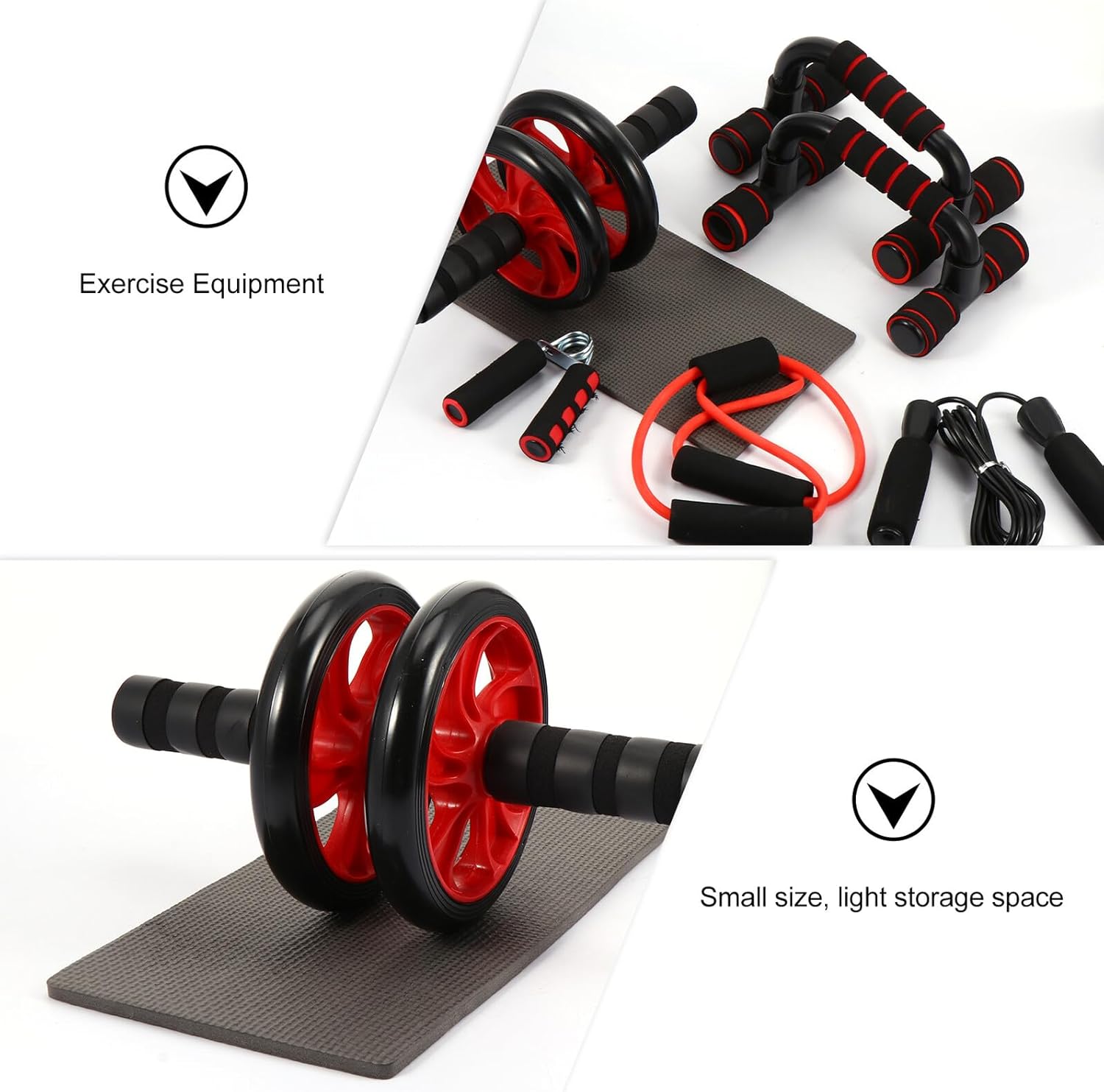 POPETPOP Red Double Wheel Ab Roller Set for Home Gym Unisex Abdominal Exercise Equipment with Stable Structure and Tear-resistant Material for Core Workout