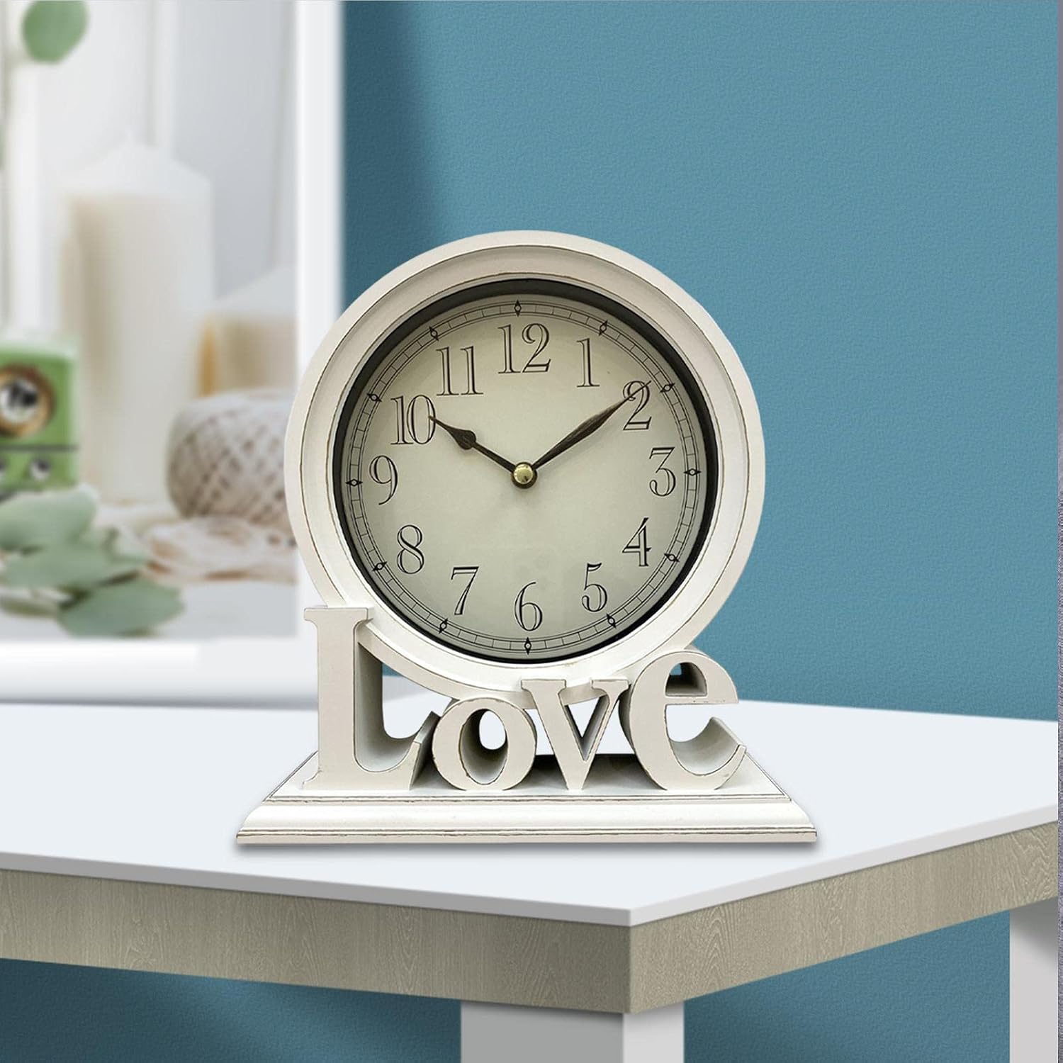 Rustic Desk Clock Mantel Clocks Table Clocks Watches Shelf Silent Fireplace Digital for Living Room Decors Housewarming Wedding, Gray (White)