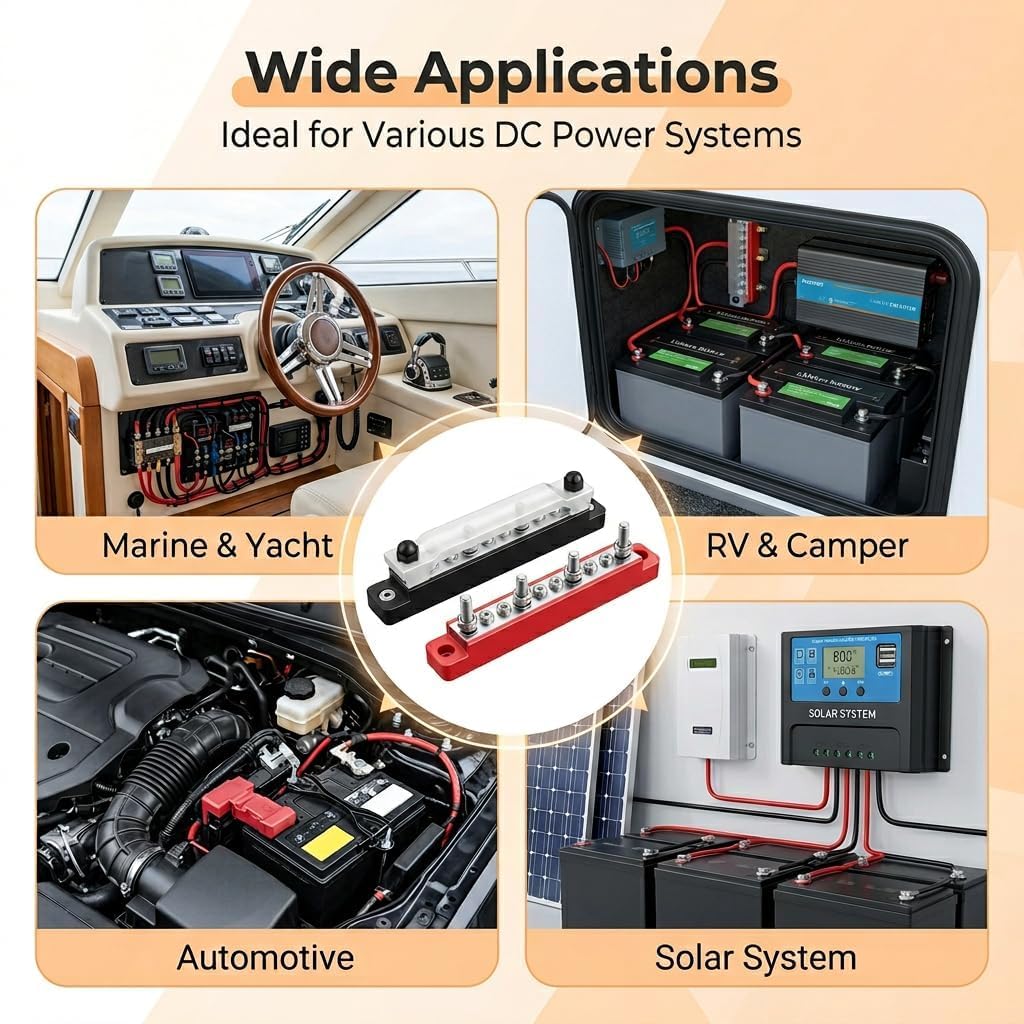 Busbar 12V-48V 150A Bloque de Distribución de Alta Corriente para Coche Barco Caravana
