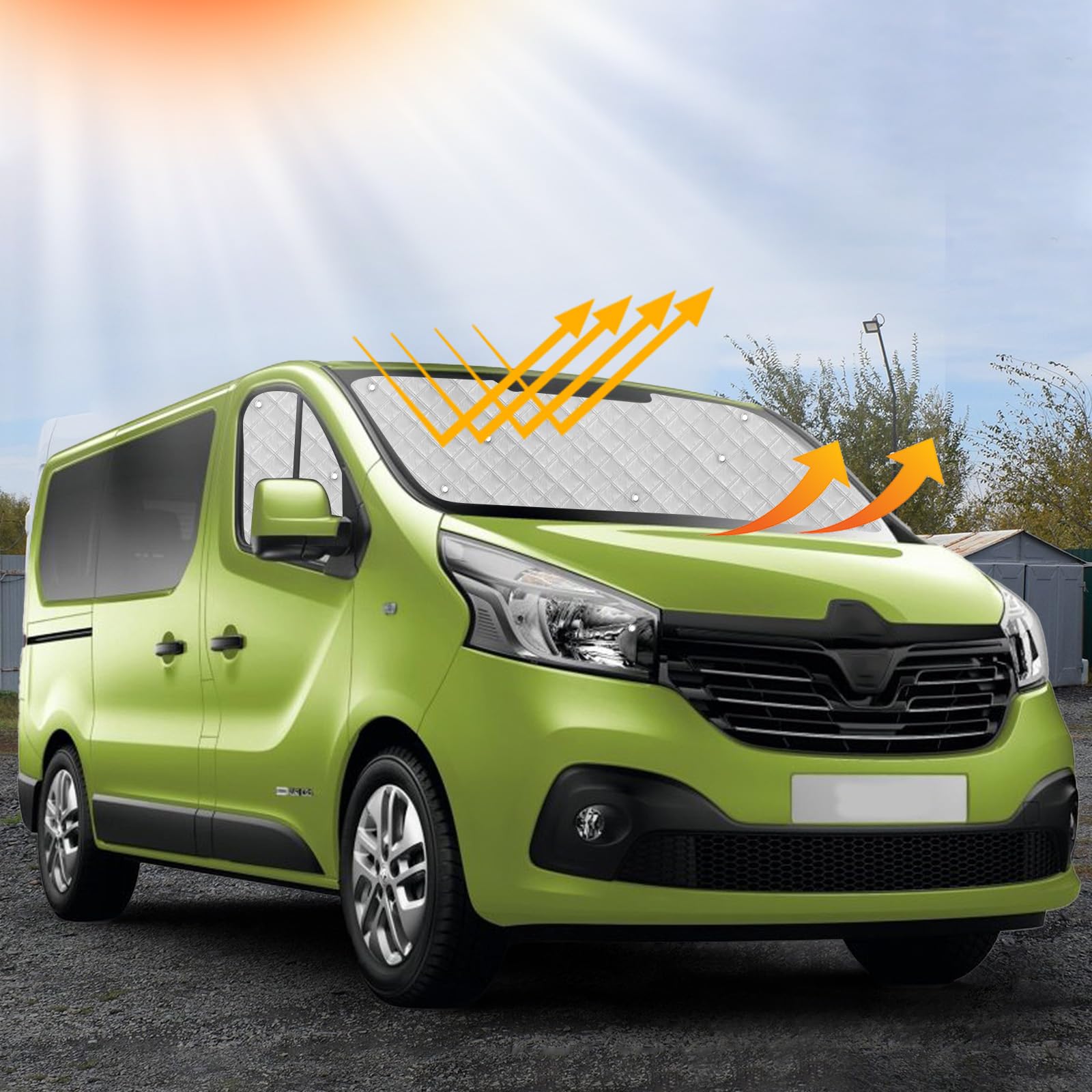 Pare-Soleil de Pare-Brise de Voiture Compatible avec 2015-2025 Renault Trafic, Lot de 3 Pliables Pare-Soleil pour Intérieur de Voiture, Tapis Thermiques Internes avec Sac de Rangement