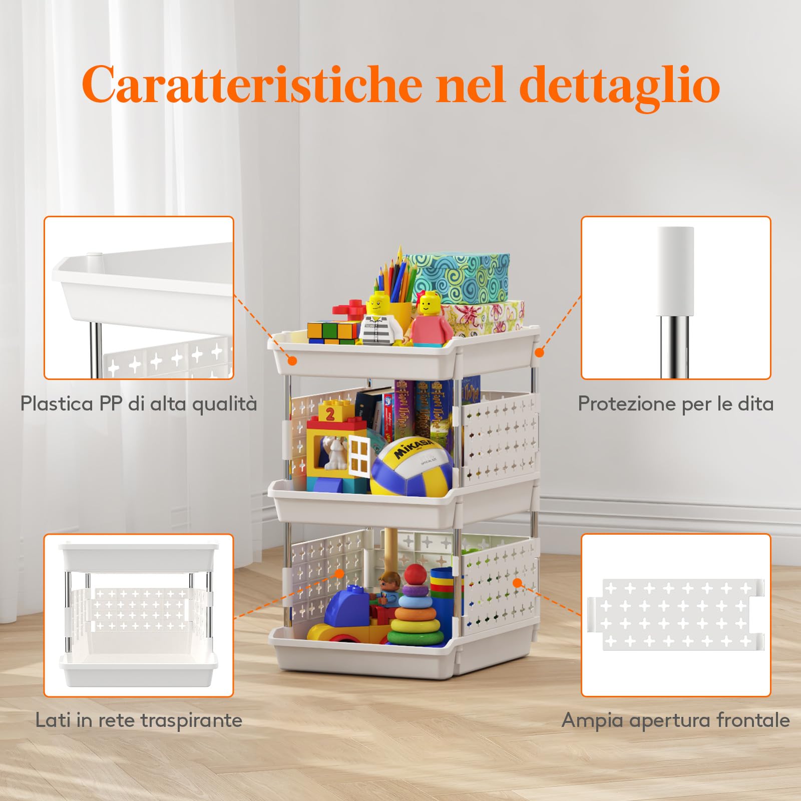Lifewit Cassetti Impilabili, Plastica Scaffale Portaoggetti Cucina Cassettiera Armadio Interna, Organizer Portaoggetti, 35 x 30 x 54 cm, Bianco, 3 Livelli