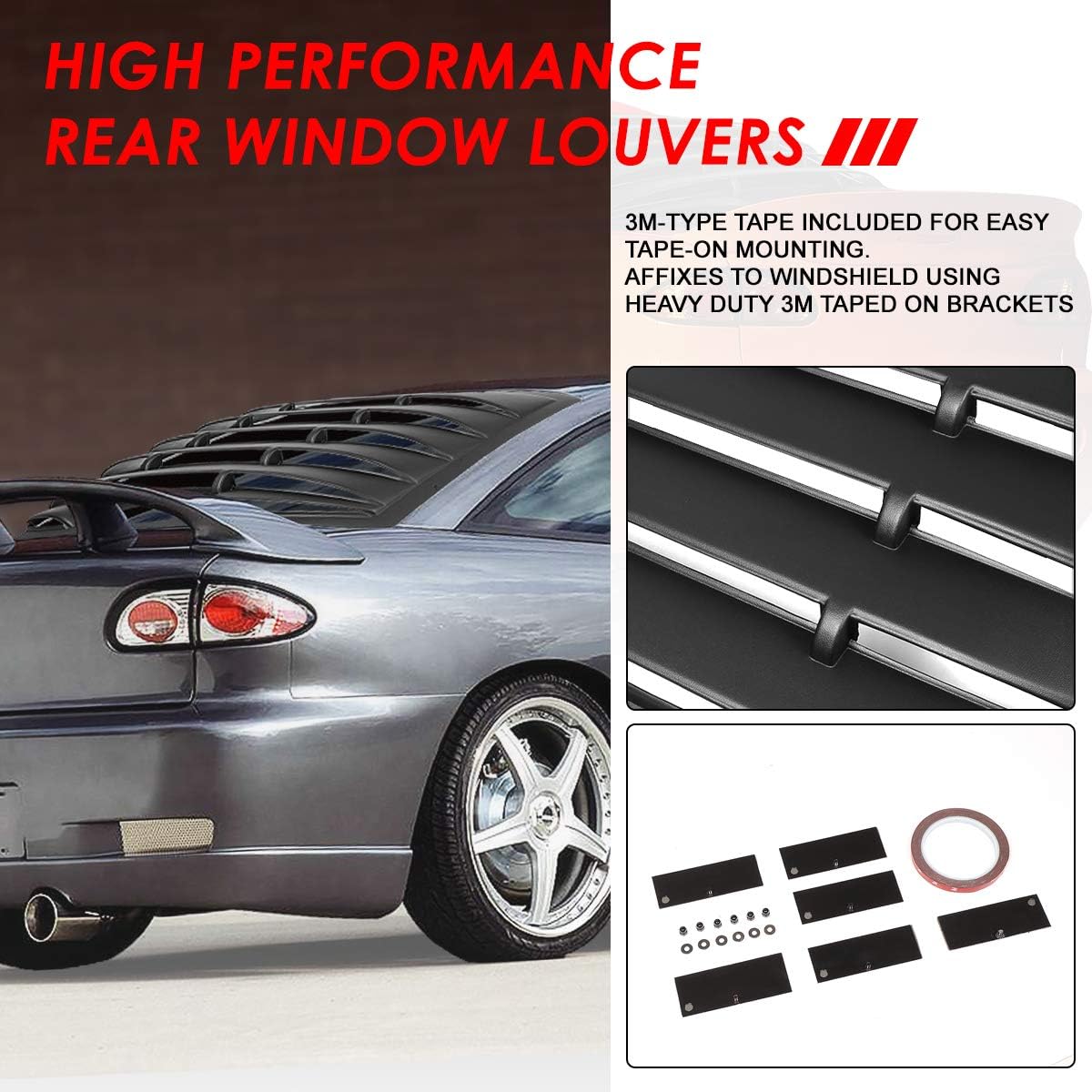 Auto Dynasty Rear Window Vent Louver Style Windshield Sun Shade Cover Compatible with Chevy Cavalier/Pontiac Sunfire 2-Dr 95-03