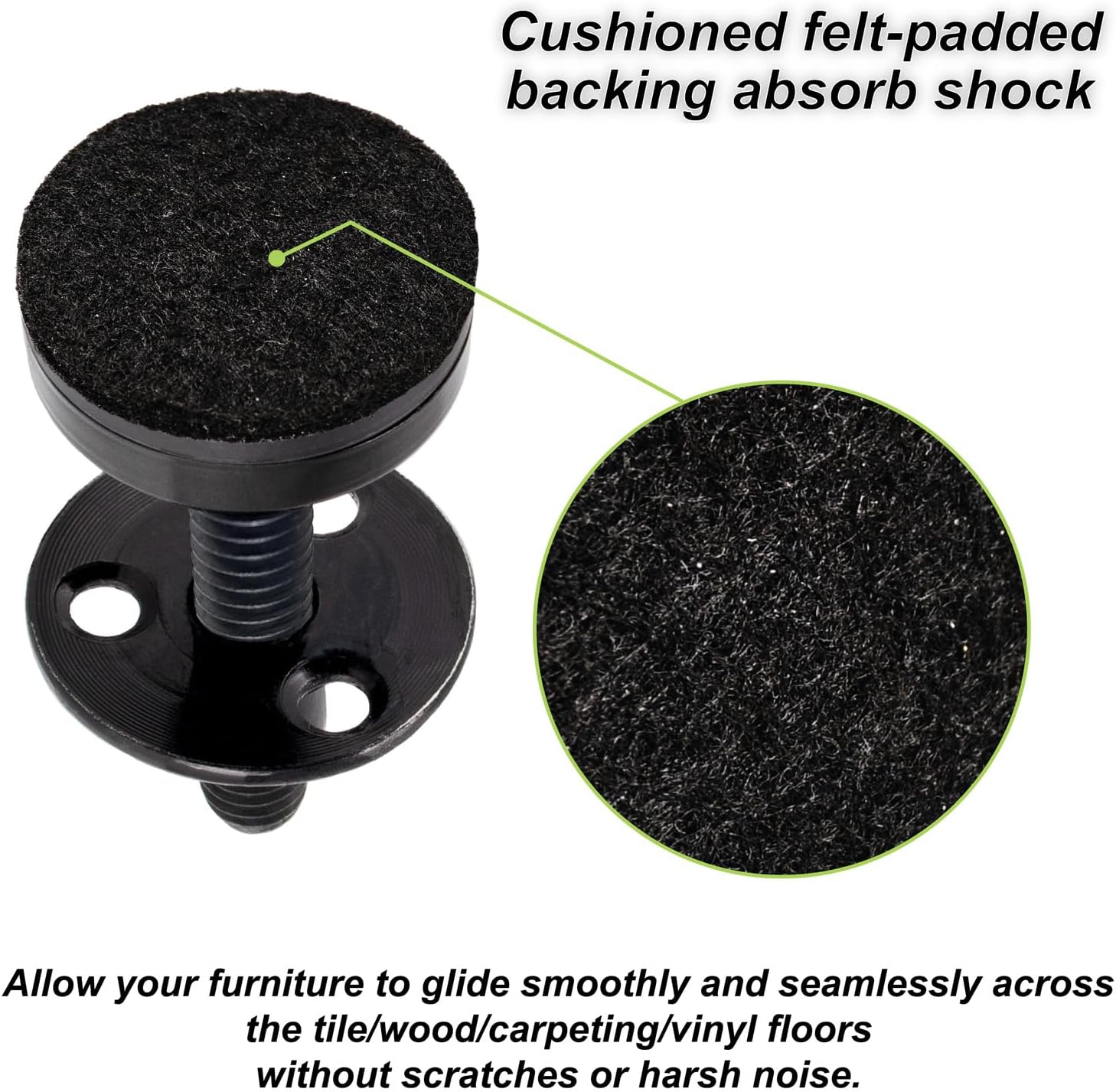 Furniture Leveling Feet Heavy Duty, Adjustable Furniture Feet Levelers Screw on Heavy Duty Desk/Chair/Cabinet/Dresser/Bench Leg Leveler, Round T-Nut Kit 3/8”-16 Thread (8 Pack, Black)