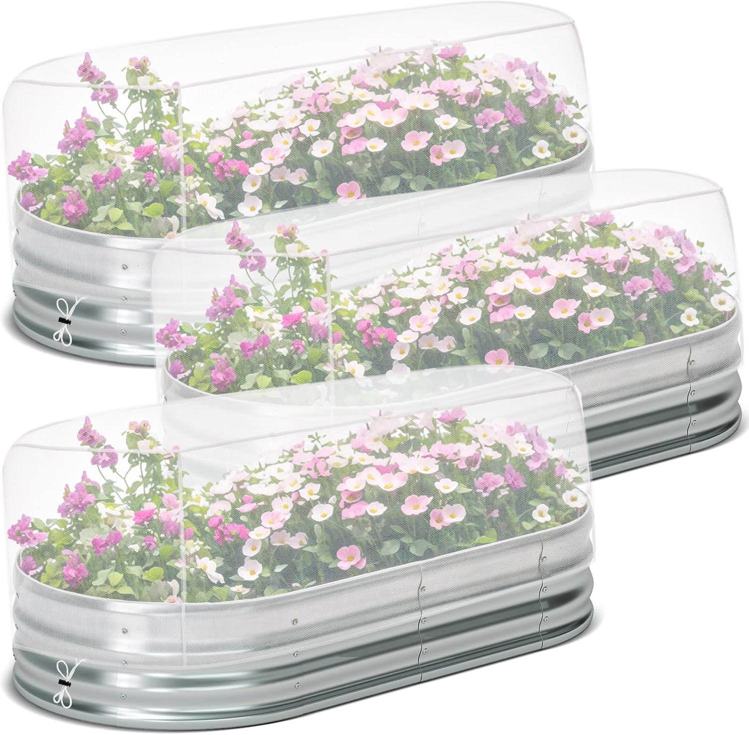 Woanger 3 Pack 25.6' Heightening Garden Netting for Raised Beds Plant Covers for Garden Protection Fine Mesh Bird Netting with Drawstring for Protection Seedlings Vegetable Plants(77" X 41" X 26")