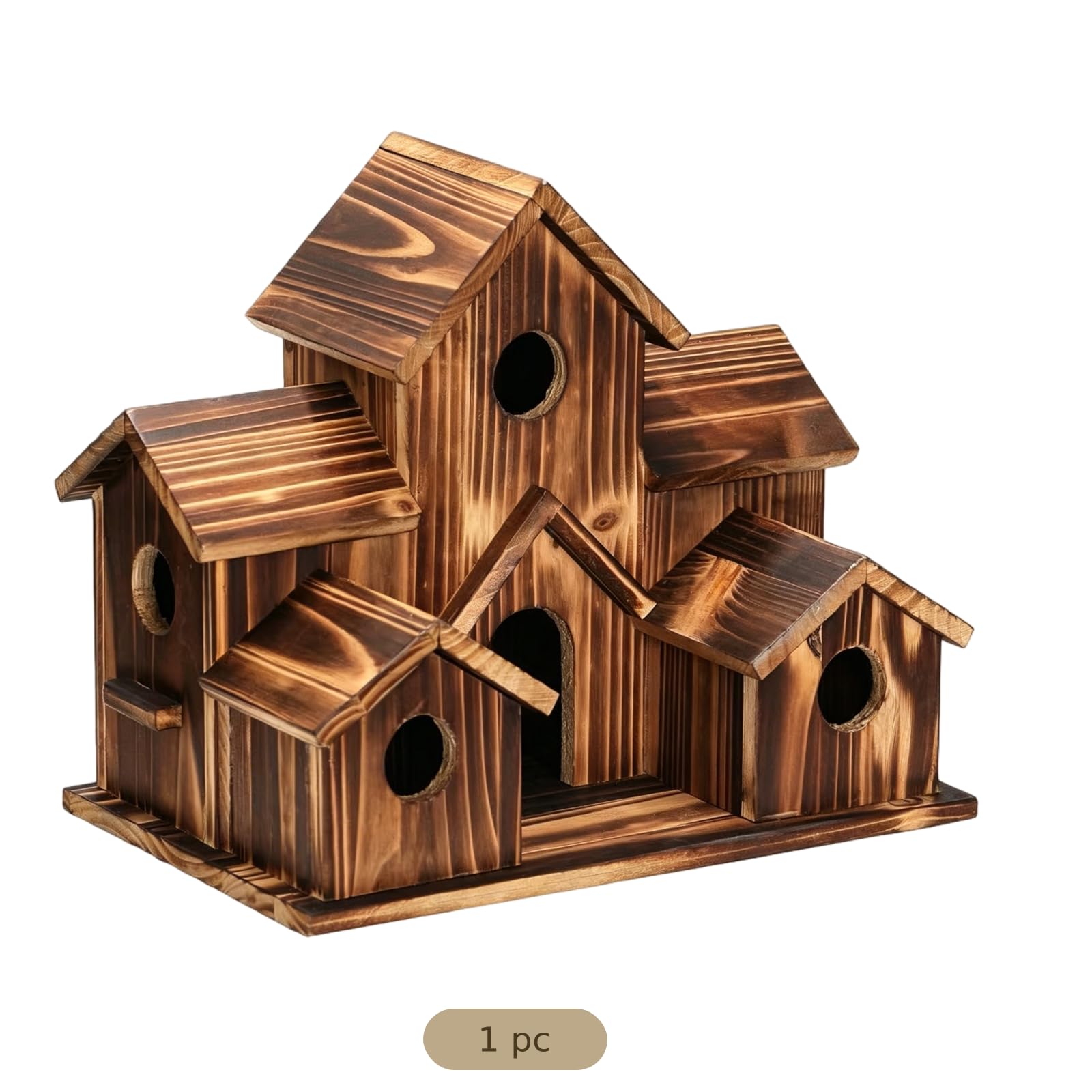 Nichoir en Bois pour extérieur, Maison Style Villa en Bois carbonisé avec Toit incliné et Plusieurs Ouvertures, décoration pour Jardin et terrasse, Grand hôtel à Oiseaux