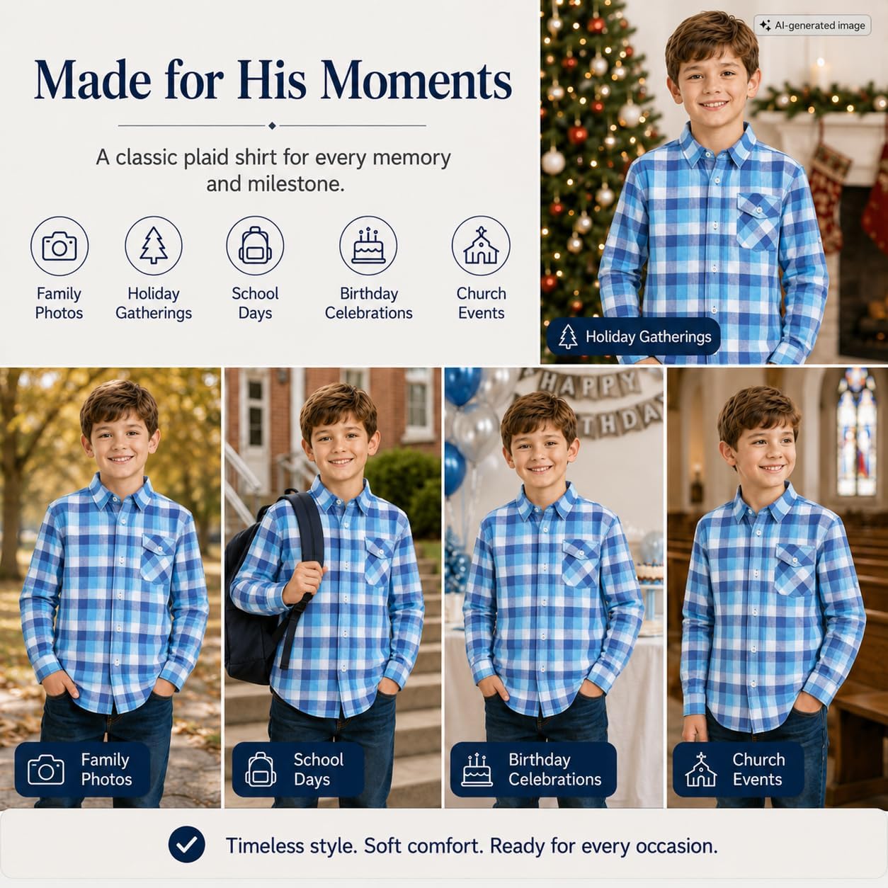 Bienzoe Boys Plaid Flannel Shirt: Long Sleeve Button Up