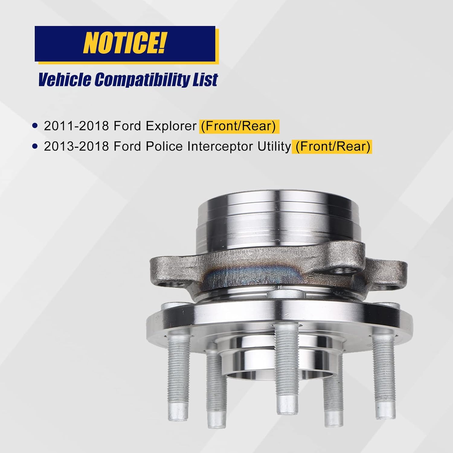 KUSATEC 512460 Front/Rear Wheel Bearing and Hub Assembly 2Pcs Compatible with for Ford Explorer 2011-2018, for Ford Police Interceptor Utility 2013-2018, 5 Lug w/ABS
