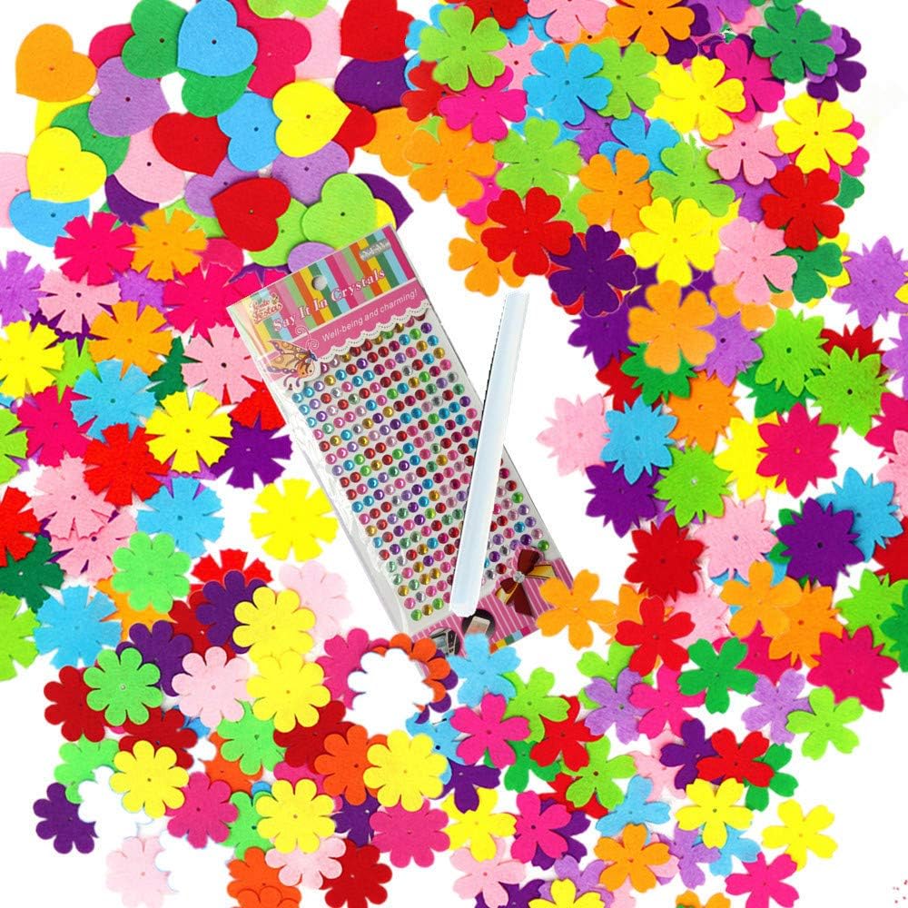 Craft Felt Flowers Non Woven Fabric Flower Embellishments for DIY Craft 6 Styles 240pcs with Glue Stick and Rhinestones