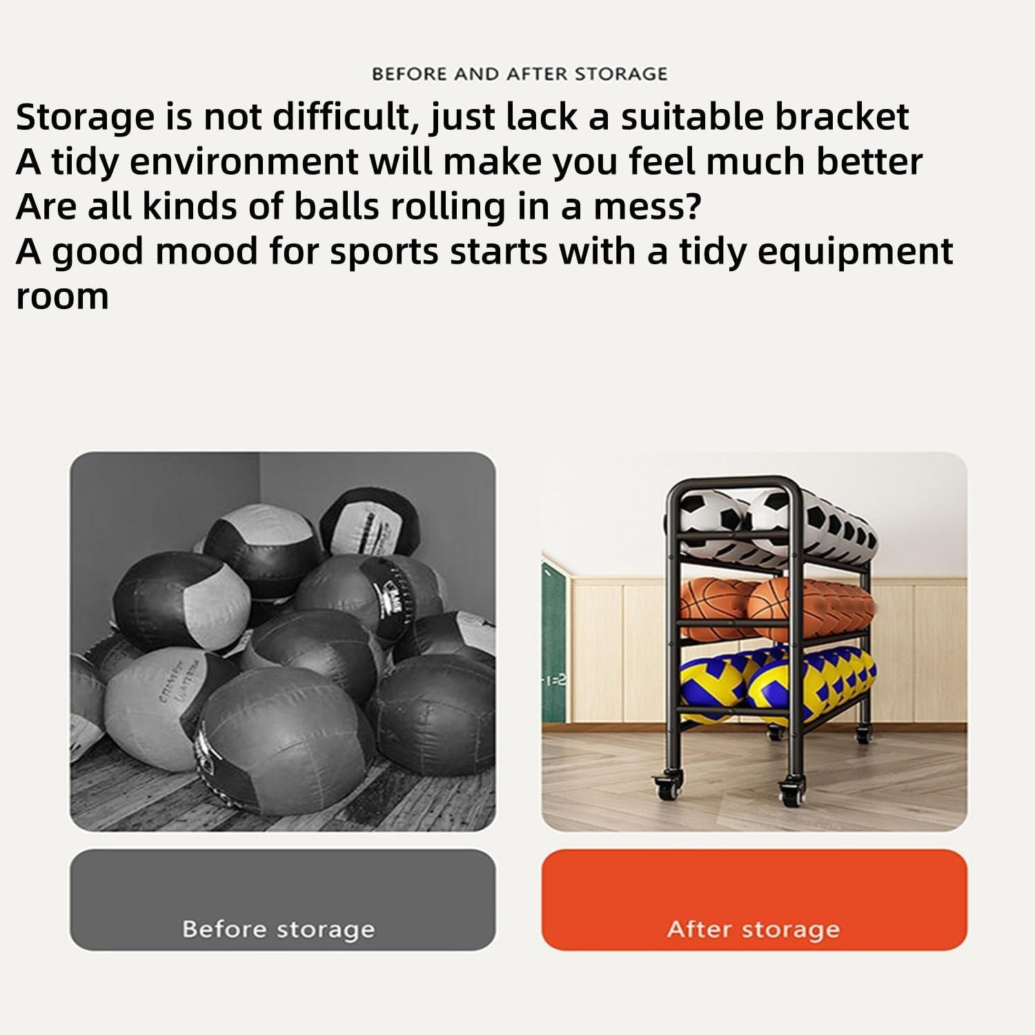 Basketball Rack - 4 Tier Rolling Training Stand for Sports Equipment Storage with Wheels, Perfect for Training Rooms, Clubs, and School PE Classes