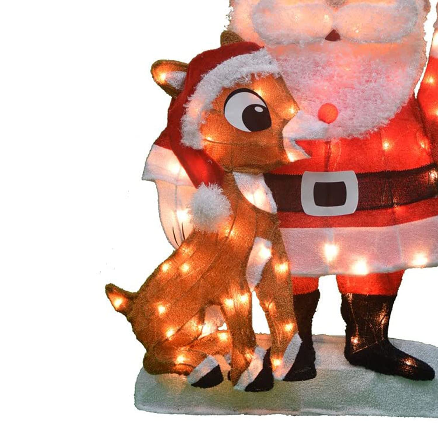 PRODUCTWORKS 32-Inch Pre-Lit Santa and Rudolph Christmas Yard Decoration, 70 Lights