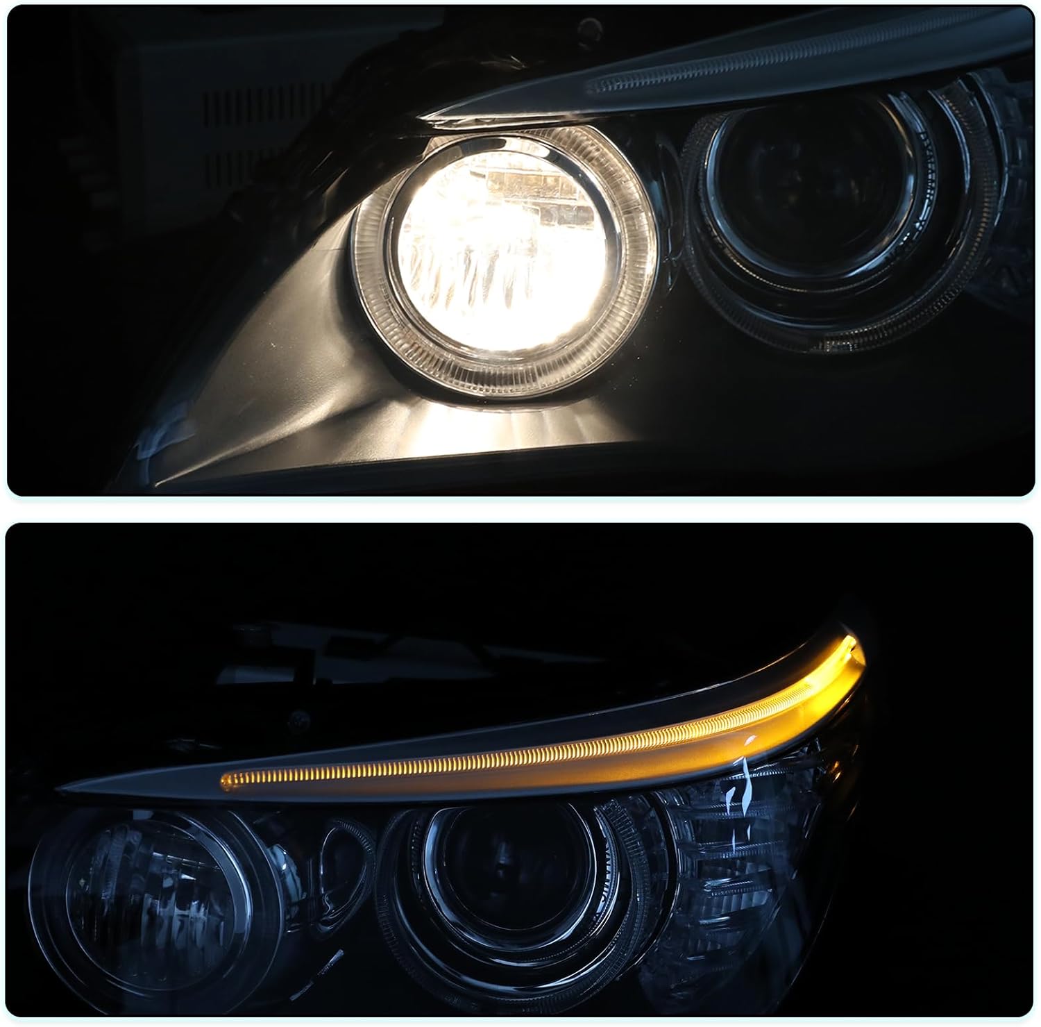 Fit for 2008-2010 BMW E61 528i 535i 550i Xenon/HID AFS Headlights w/DRL Replacement, Factory Projector Headlamp Black Housing 63127045695 63127045696
