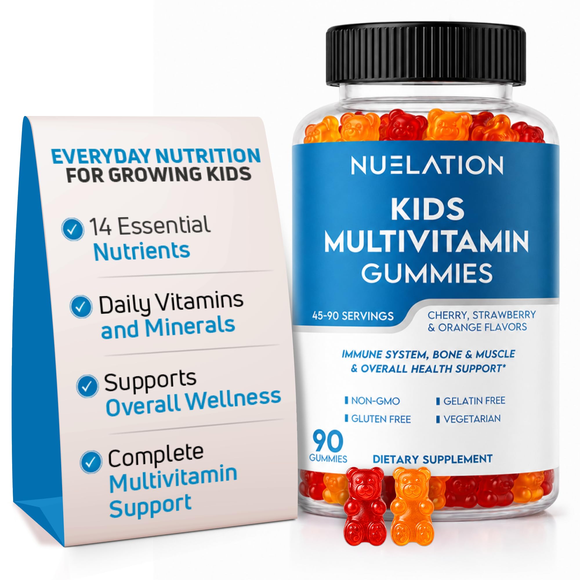 Kids Multivitamin Gummies - 14 Essential Vitamins & Minerals for Children Ages 2-13, Vegetarian Gelatin-Free Daily Immune Support, Non-GMO Pectin Gummy Vitamins, 90 Count (45-90 Servings)