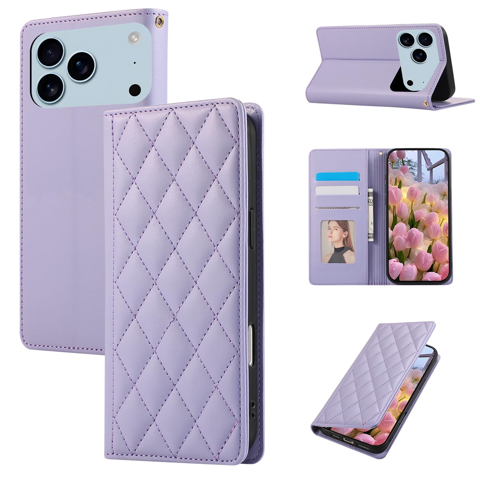 Etui crossbody do iPhone 17 Pro Max/17 Pro/17 Air/17, etui z klapką z uchwytem na karty, podpórka, stylowa skórzana osłona, fioletowe, 17