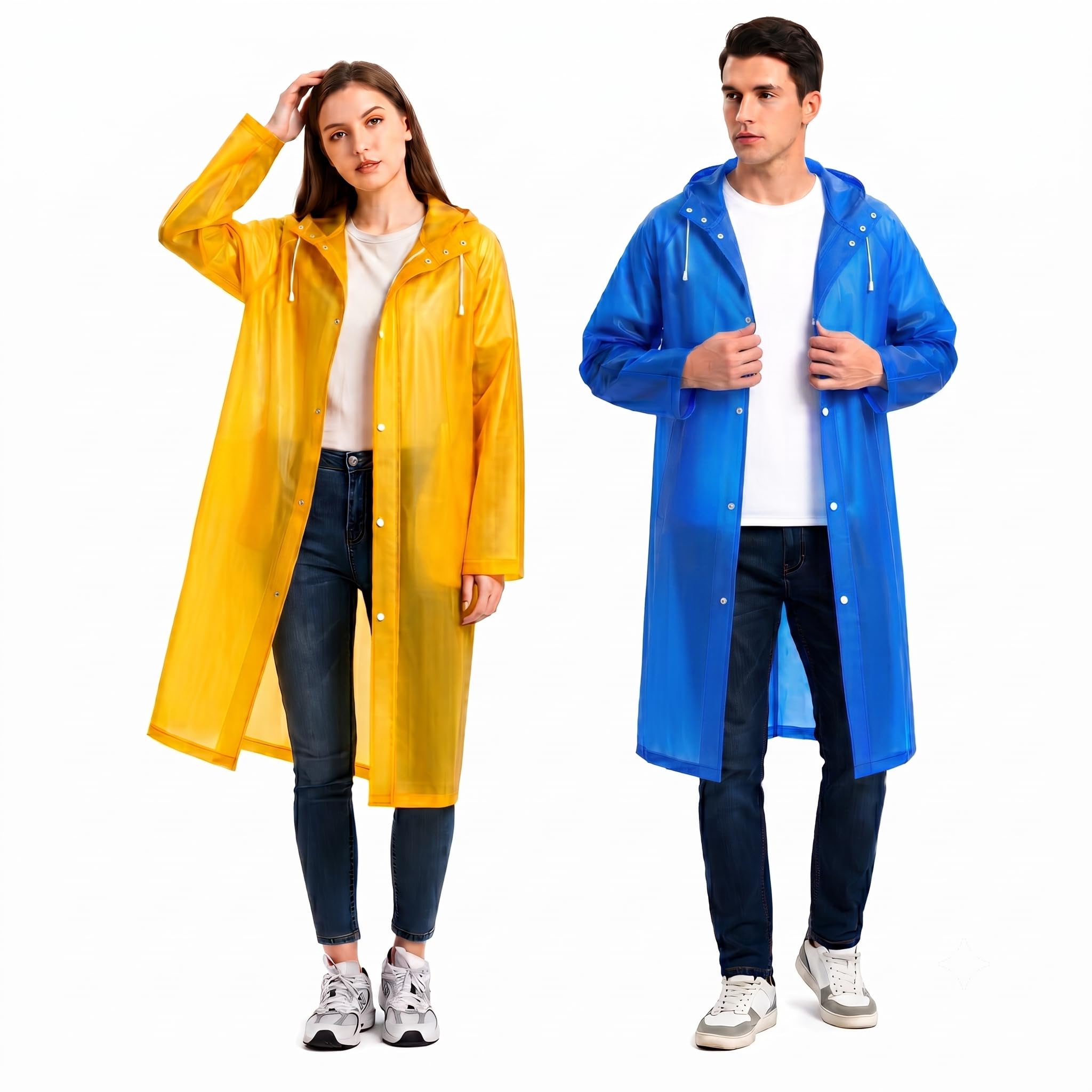 MARC TRADING Pack of 2 Unisex Waterproof Raincoat with Hood | Reusable Rain Jacket for Men & Women | Long Rain Wear for Bike, Travel, Cycling - Multicolor-picture-18
