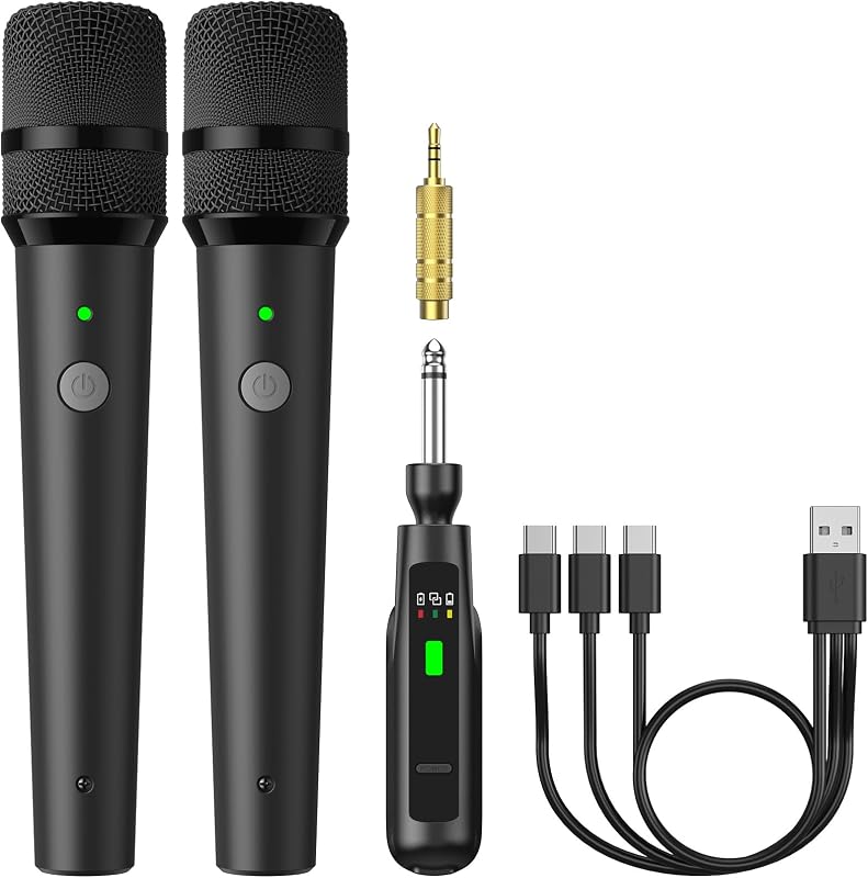 Micrófonos inalámbricos duales TONOR 2.4G, micrófono de mano recargable TW-220 | Sistema de micrófonos inalámbricos con receptor, micrófonos de karaoke para cantar, fiestas en casa, cumpleaños, iglesia, discurso, alcance de 50 pies/15 m