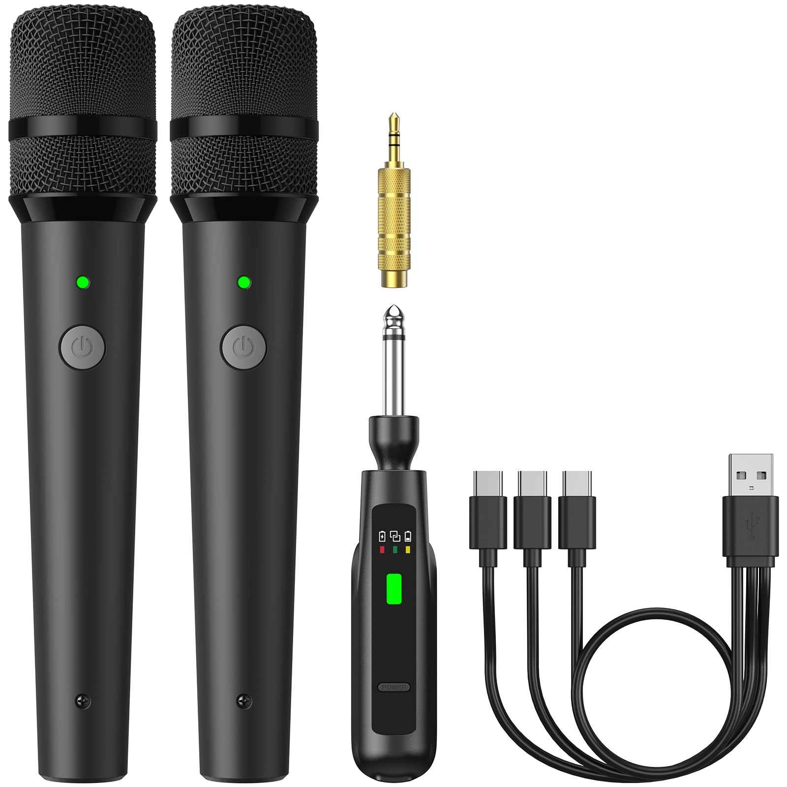 tonor 2.4g dual wireless microphones & receiver, rechargeable karaoke microphones for singing, 50ft / 15m range, cordless handheld mics system for home party, birthday, tw-220