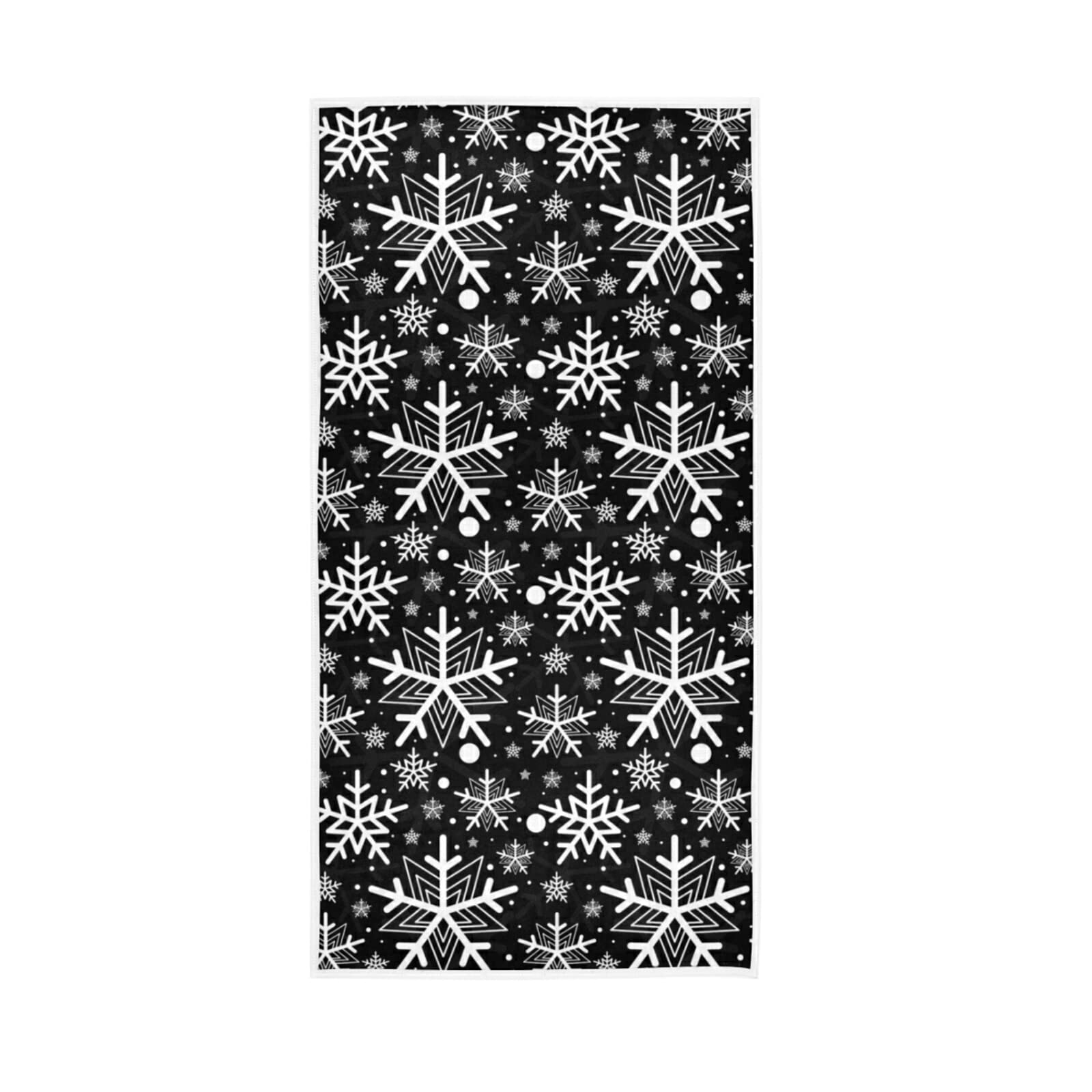 LSRCPD Black Background with Seamless White Snowflake Pattern Soft Hand Bath Towel 30" x 15" Thin Fast Drying Absorbent Soft Towels for Kitchen Gym Spa Hotel Beach