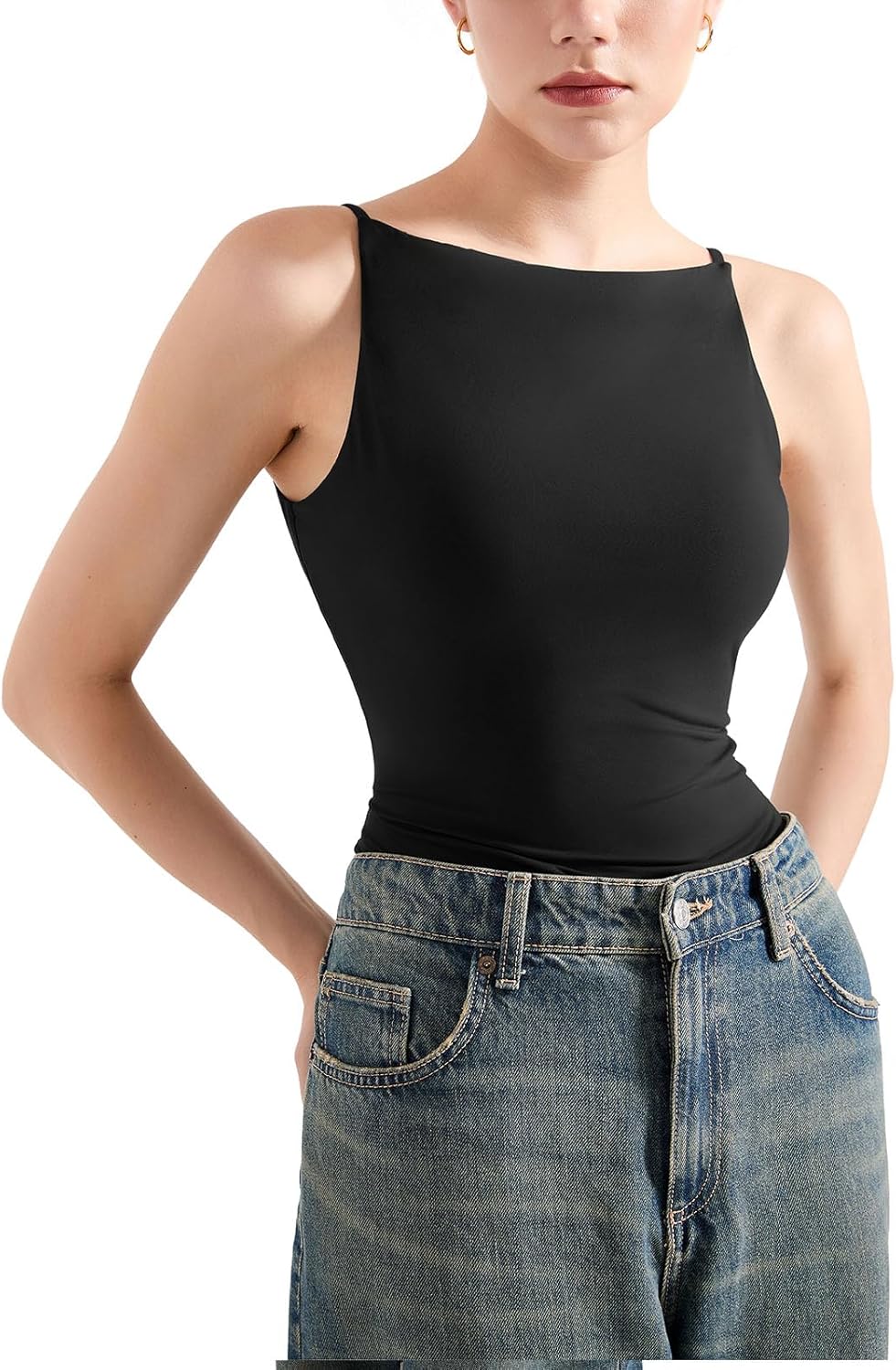 SUUKSESS Women Double Lined Boat Neck Tank Tops 2025 Y2K Going Out Basic Cami Shirts - Image 2