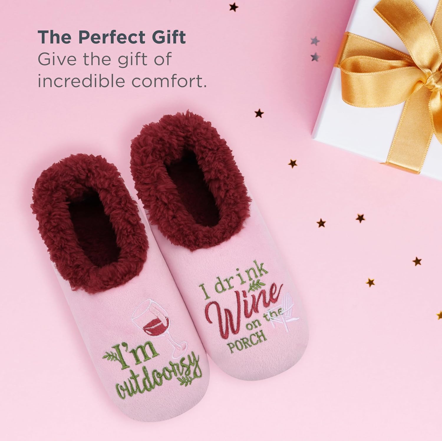 Snoozies Pairables Sherpa-lined Slipper Socks - Fuzzy and Cute Slippers for Women with Non-Slip Sole - Ladies Warm Slippers - I'm Outdoorsy - Small - Image 3