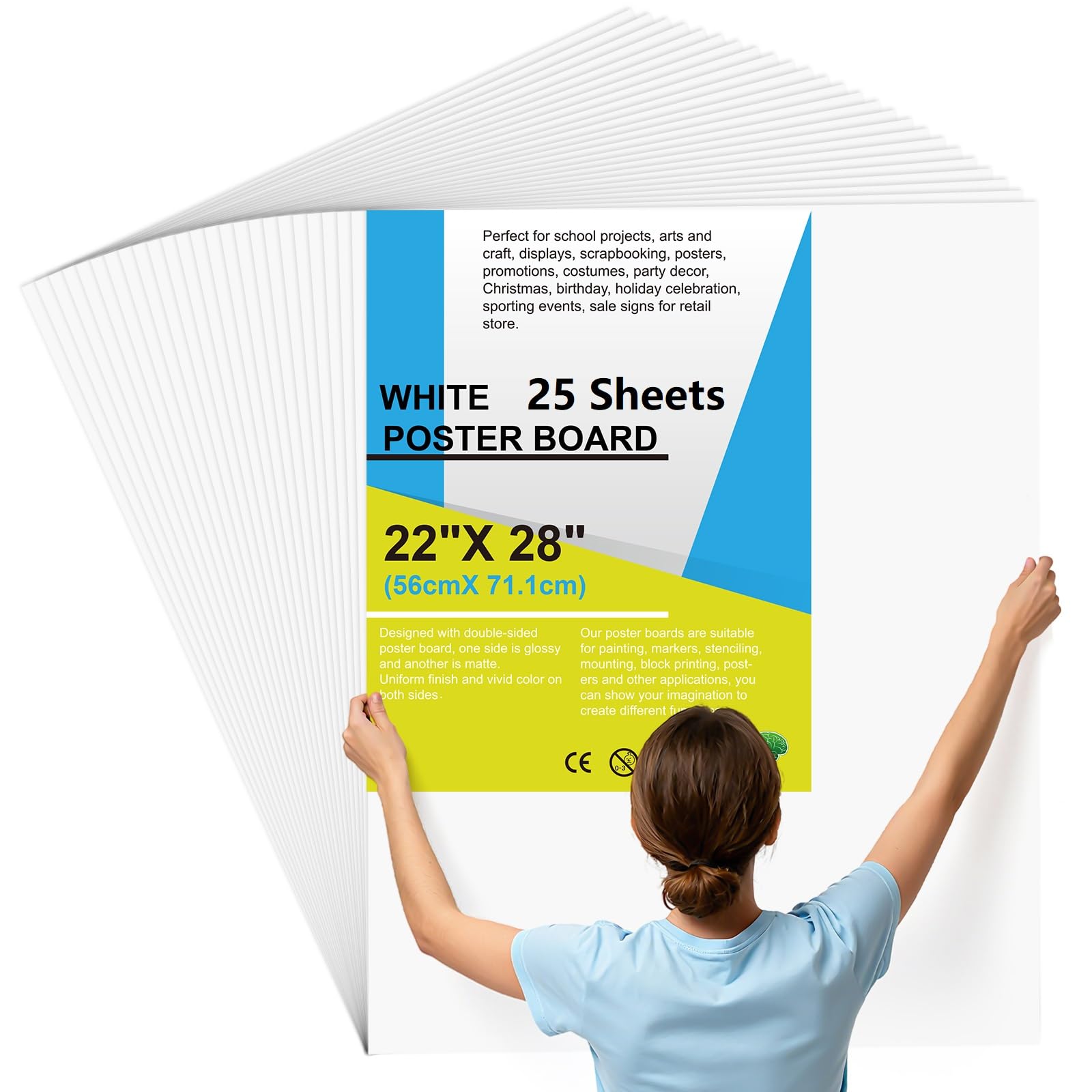 25 Pcs Poster Board 22" x 28" White Poster Paper Bulk, ROOKEA 250 GSM Vision Board for Arts Craft Projects Presentations Drawing Scrapbooking Blank Graphic Display Office Supplies