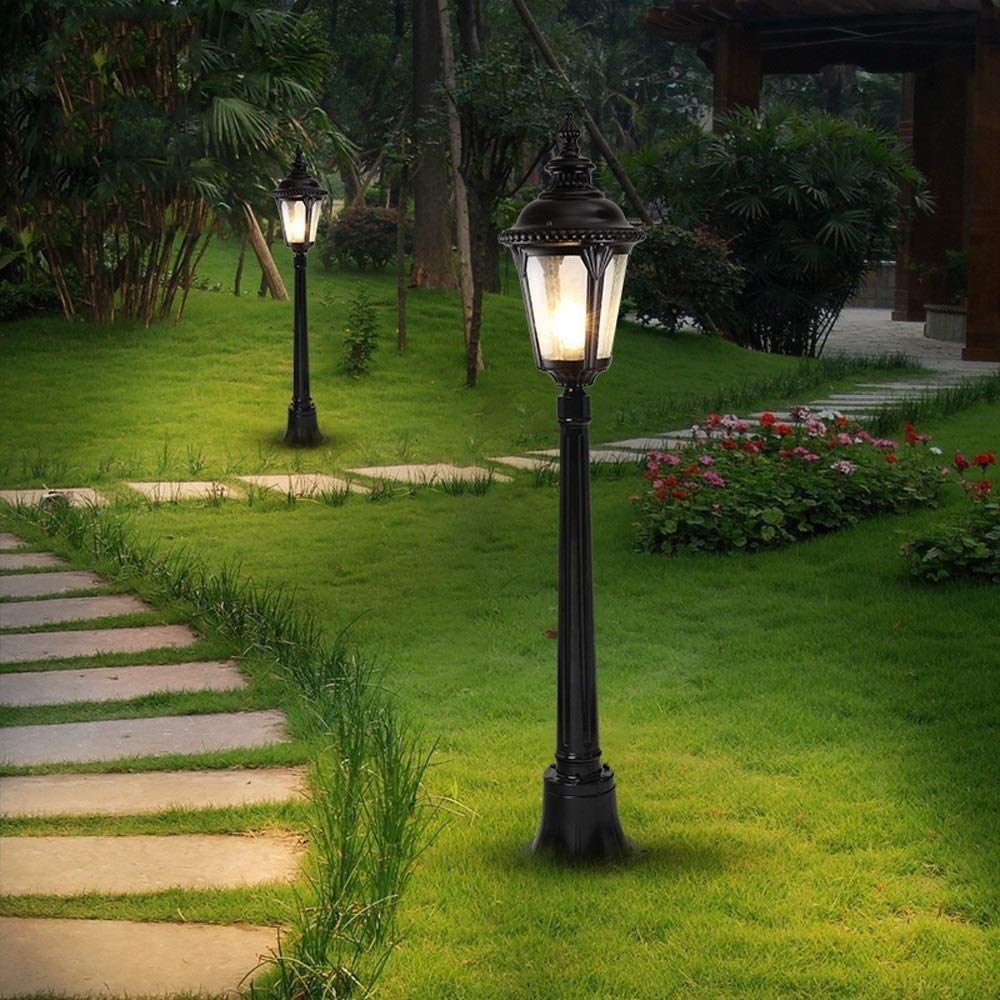 Lampadaire extérieur Noir étanche IP54, Lanterne décorative sur Poteau E27, pour clôture, aménagement paysager, éclairage de Rue, Cour, allée, Jardin.,H-33.4in