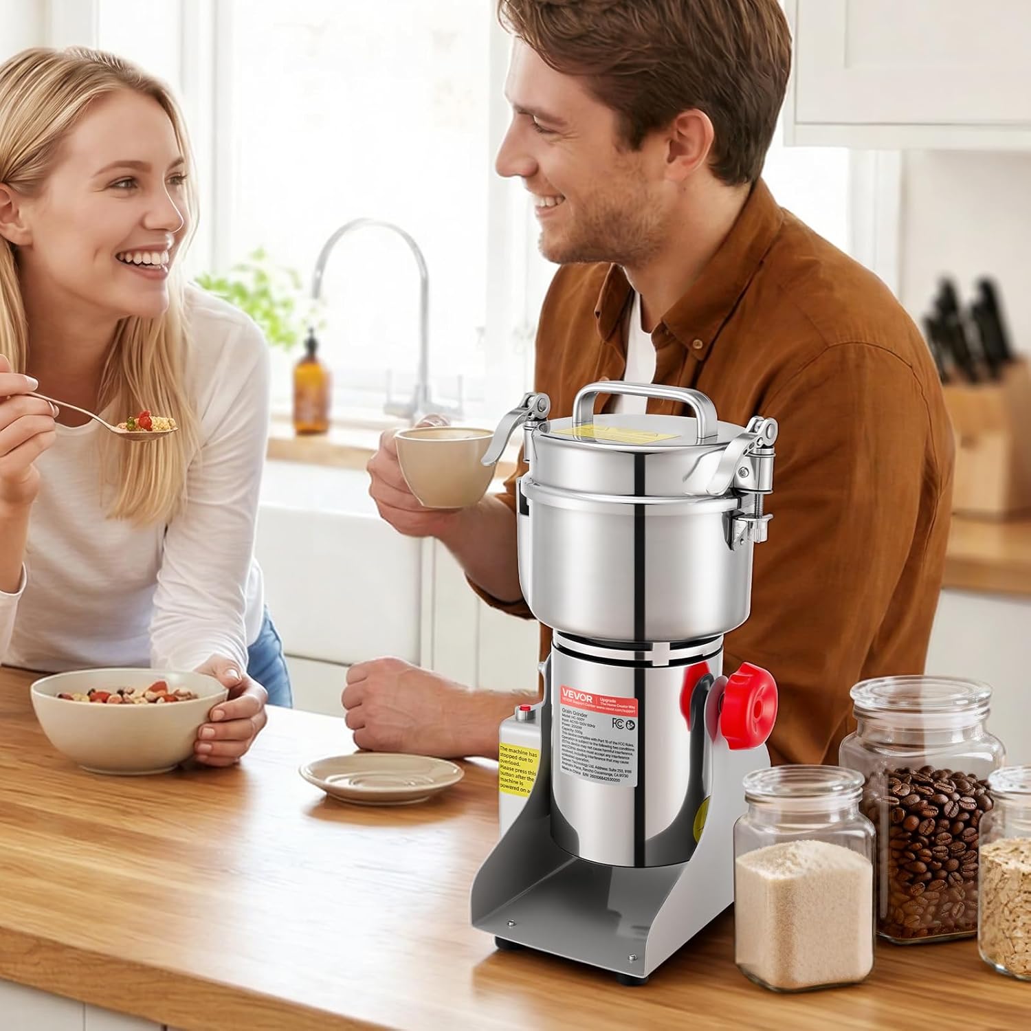 VEVOR 500g Electric Grain Mill Grinder, High Speed 2000W Commercial Spice Grinders, Stainless Steel Pulverizer Powder Machine, for Dry Grains Spices Cereals Coffee Corn Pepper, Swing Type