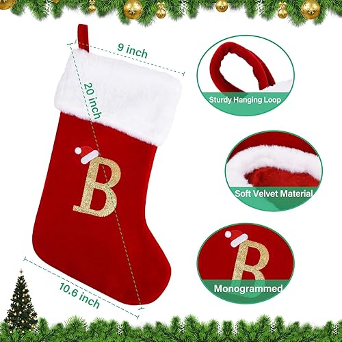 Miniatura 2 de 20 Inches Monogram Christmas Stockings with Letters, Large Super Soft Christmas Stockings Red Velvet with White Super Soft Plush Cuff for Christmas