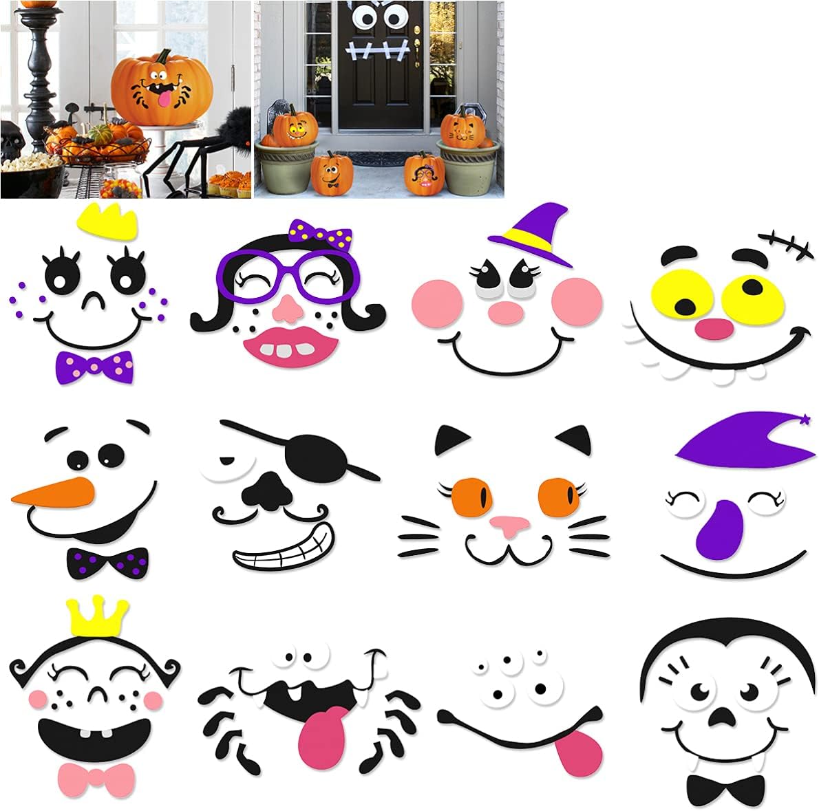 Unomor Halloween Pumpkin Decorations Foam Stickers Craft Kit - Halloween Pumpkin Decorating Craft Kit Halloween Party Trick or Treat Autumn Party Supplies 24 Sets