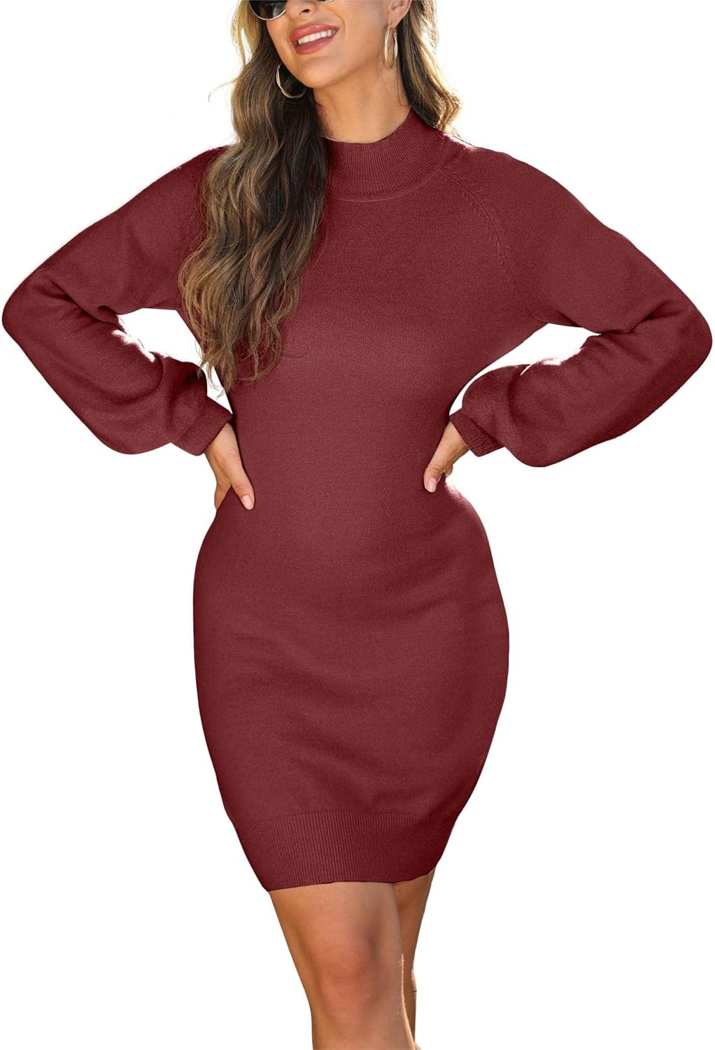 GRECERELLE 2026 Women's Mock Neck Ribbed Long Sleeve Bodycon Pullover Cute Mini Sweater Dress (XS-2XL) - Image 2