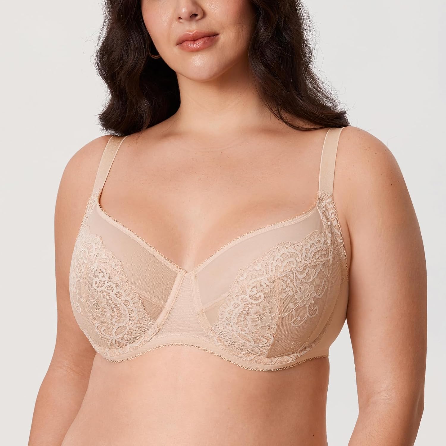 DELIMIRA Women's Lace Bra Plus Size Full Coverage Underwire Sexy Unlined Bras - Image 5