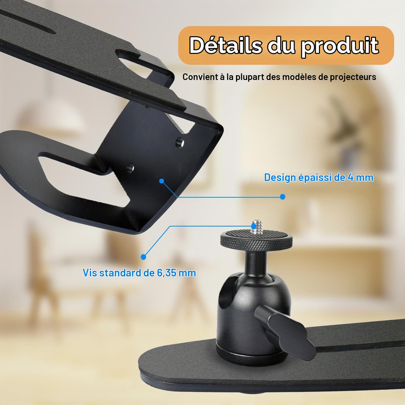 Support Videoprojecteur Ajustable, Support Projecteur Fixation Murale, Pied Videoprojecteur Rotation à 360°, Multifonctionnel SupportRetroprojecteur pour les Salons, les Chambres et les Bureaux