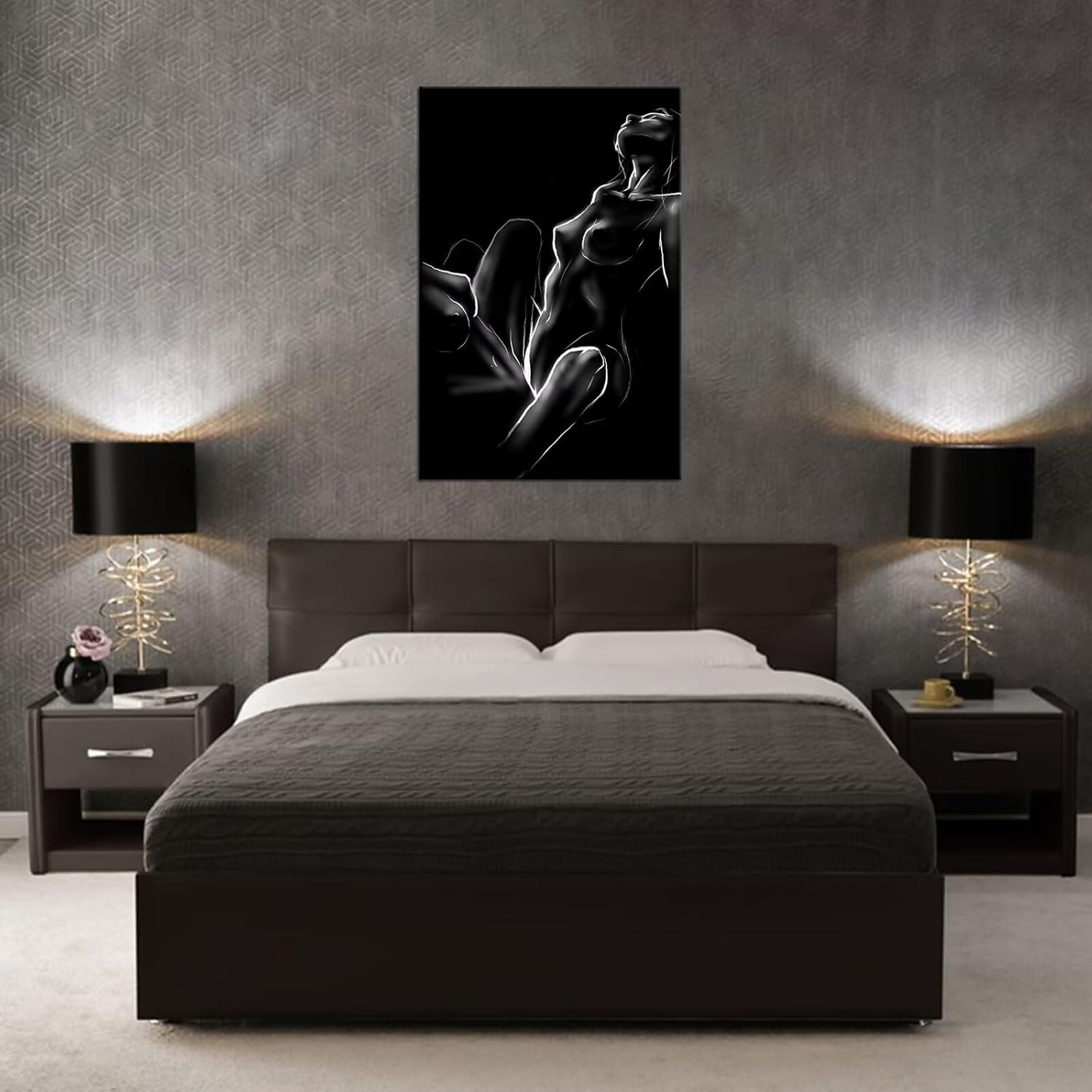 Abstract Lesbian Pictures Black and White Couples Love Line Canvas Wall Decor for Bedroom Bar Hotel Party Woman Room Decoration Framed Ready to Hang 28L" x 44W"
