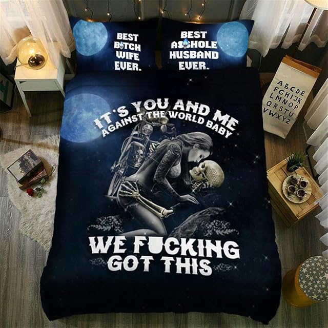 MIUNNG Black Skull Printed Polyester Duvet Cover Creative beauty Skull and Motorcycle Skull Bedding Set with Zipper Closure (skull # 3, Double)