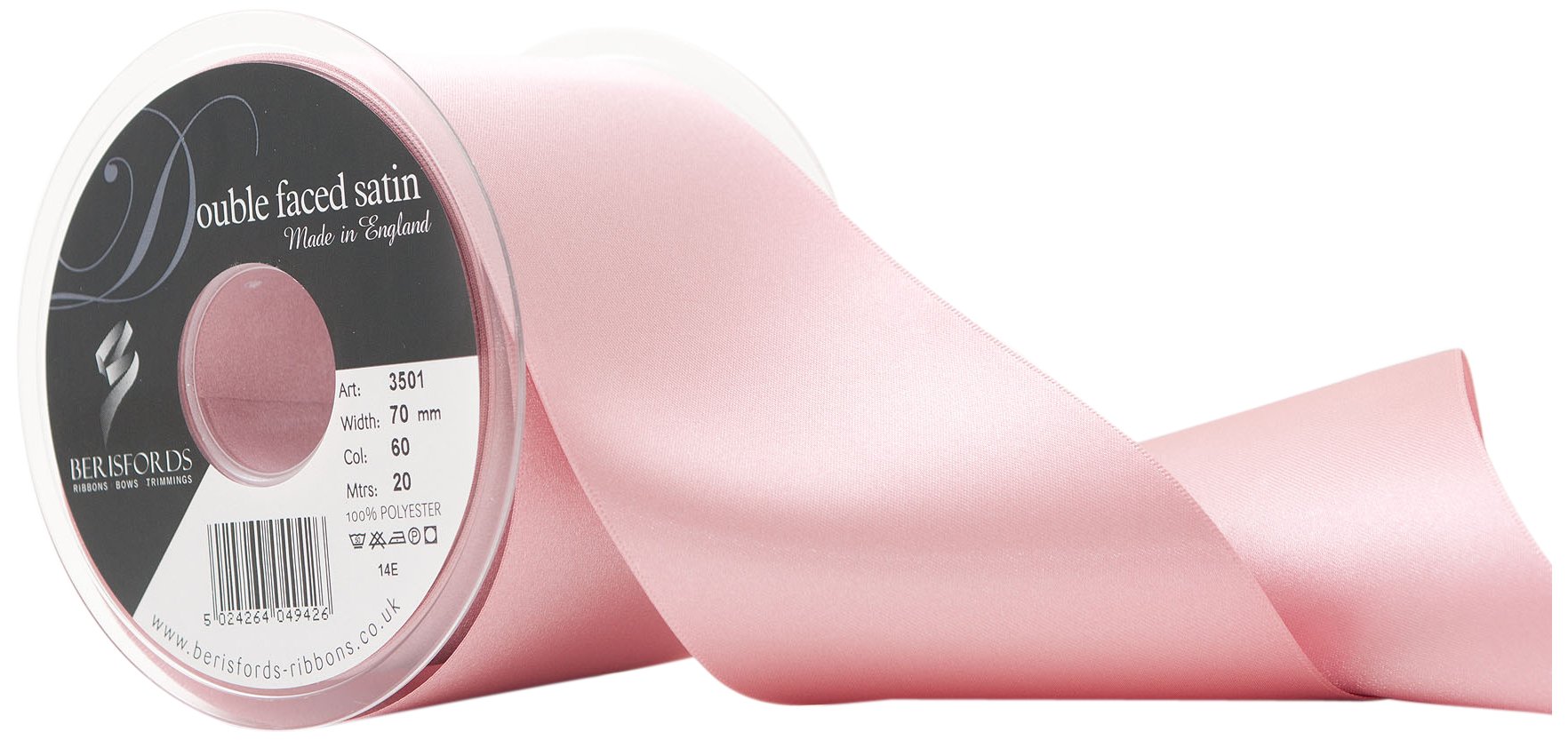 Berisfords 70 mm Double Faced Polyester Satin Ribbon, Dusky Pink