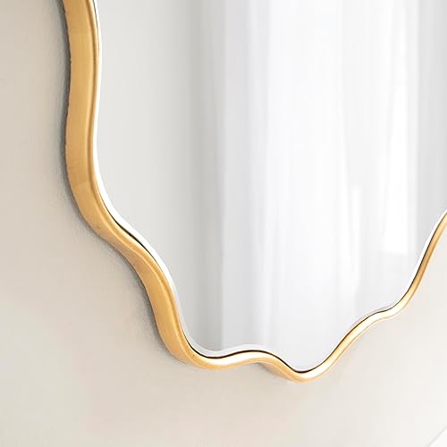 Miniatura 5 de Kate and Laurel Viona - Espejo redondo festoneado moderno, 32 pulgadas de diámetro, dorado, espejo de pared circular decorativo con borde ondulado