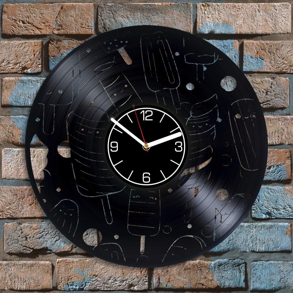 Gift For Her Ice Cream Vinyl Record Wall Clock 12 inch Wall Clock Xmas Gift Food Kitchen Decoration Food Gift Ice Cream Vinyl Clock Food Clock Ice Cream Wall Clock Exclusive Ice Cream Wall Art