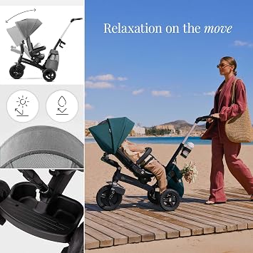 Kinderkraft EASYTWIST Tricycle for Kids, Toddlers, 5-in-1, Gray | Swivel seat 360 rotation, Waterproof material with UPF50+ filter, Adjustable parent handle
